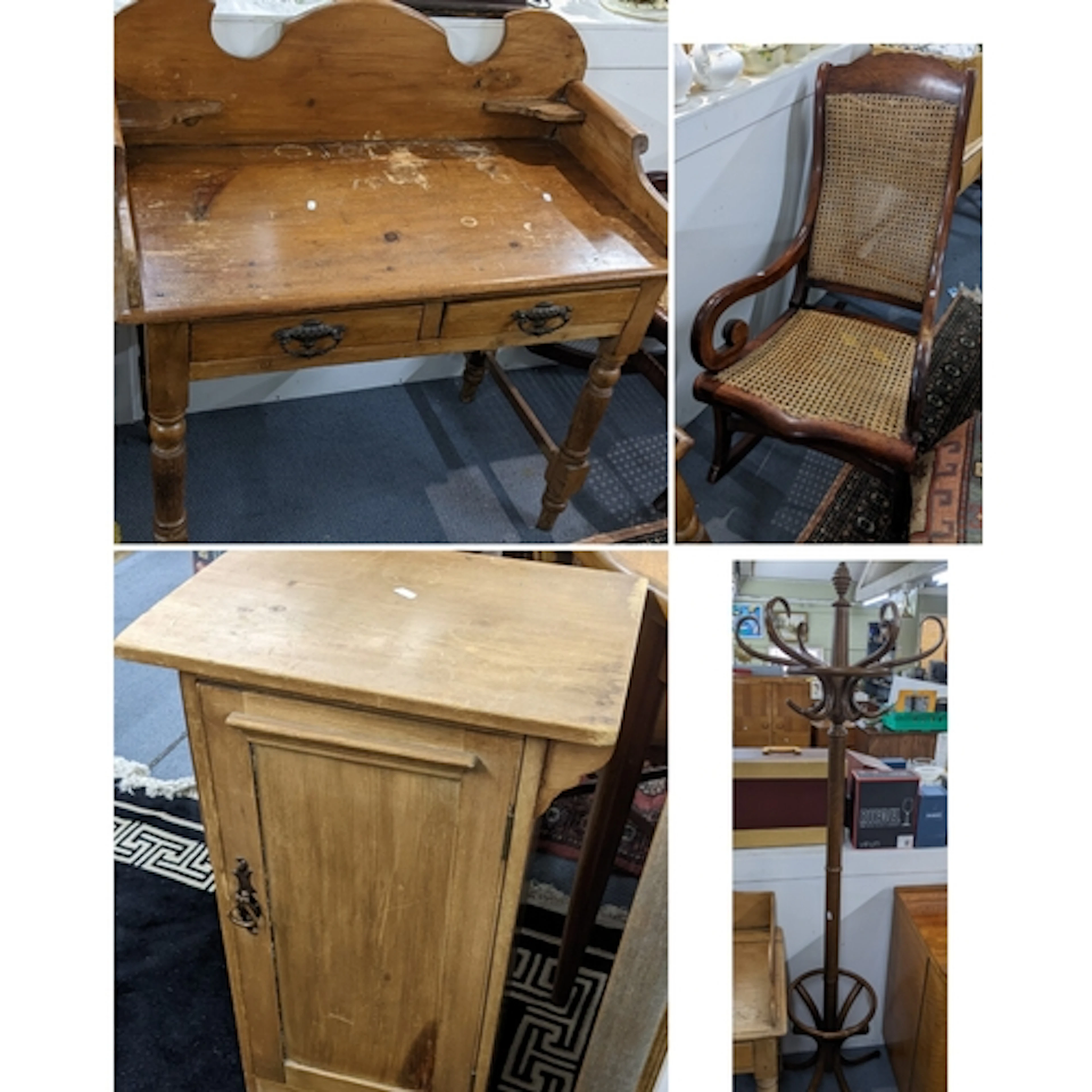 Mixed furniture to include a Bentwood coat stand, rocking ch...