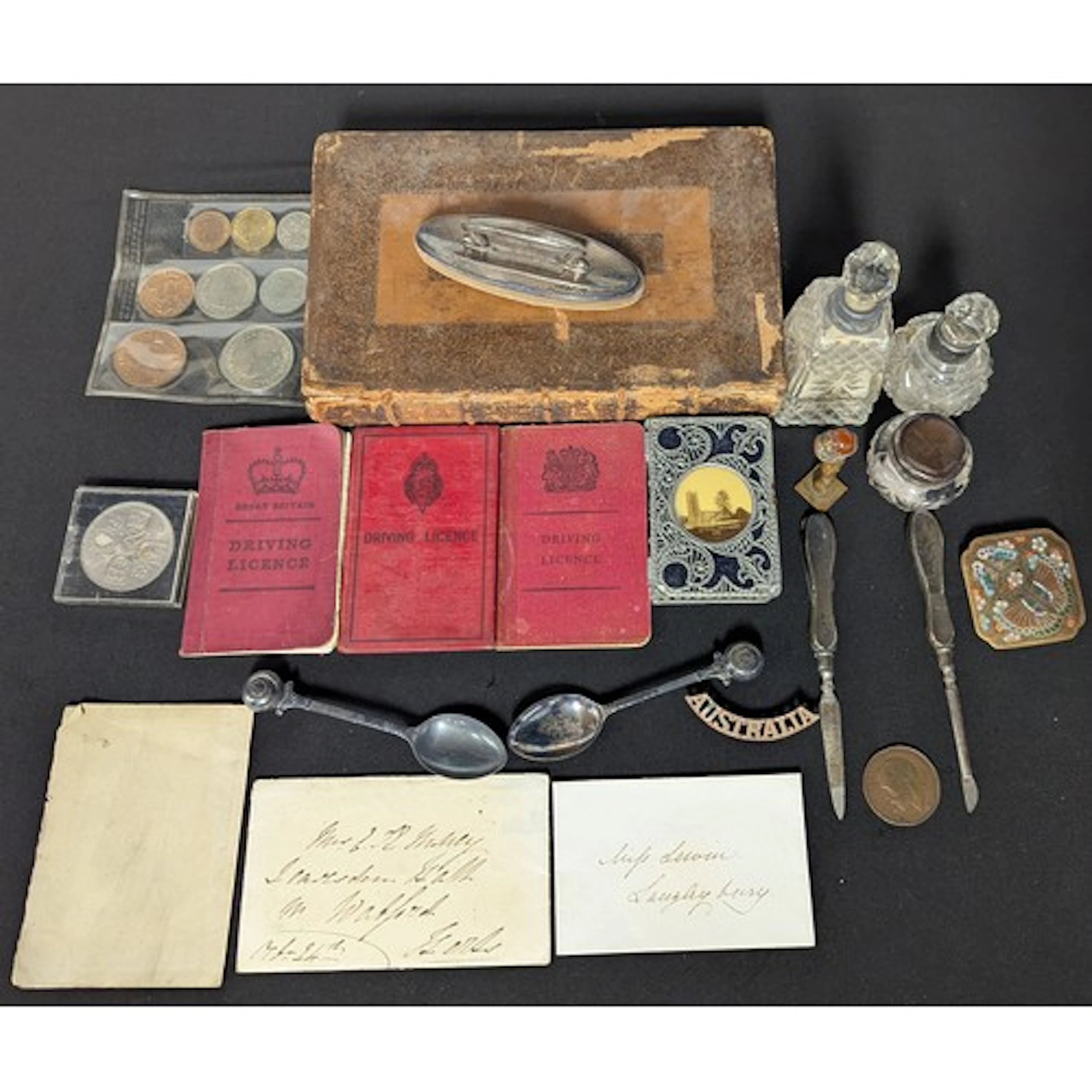 Boxes & Objects - a silver backed nail buffer, cut glass sce...