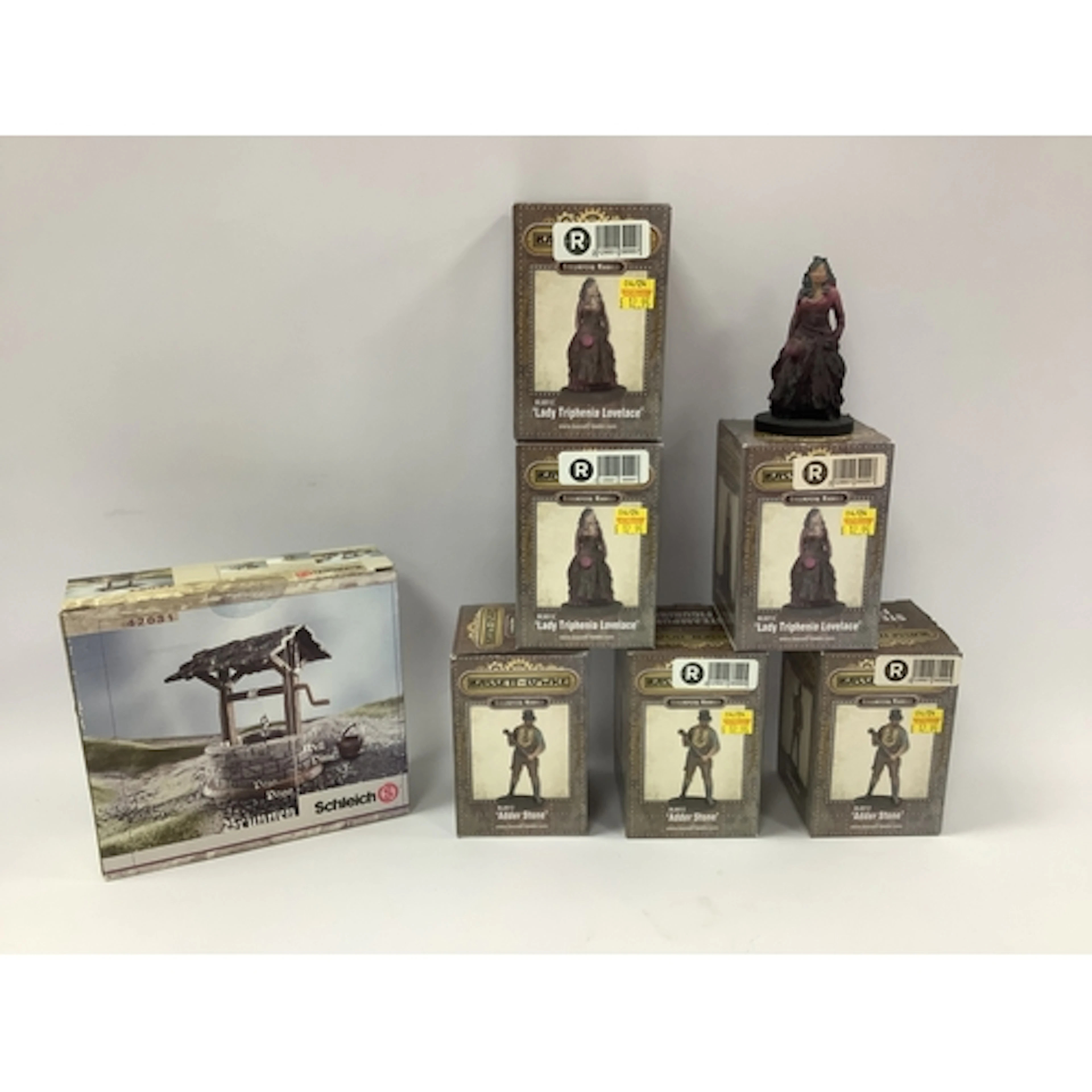 Six Bassett-Lowke Steampunk 100mm figurine models comprising...