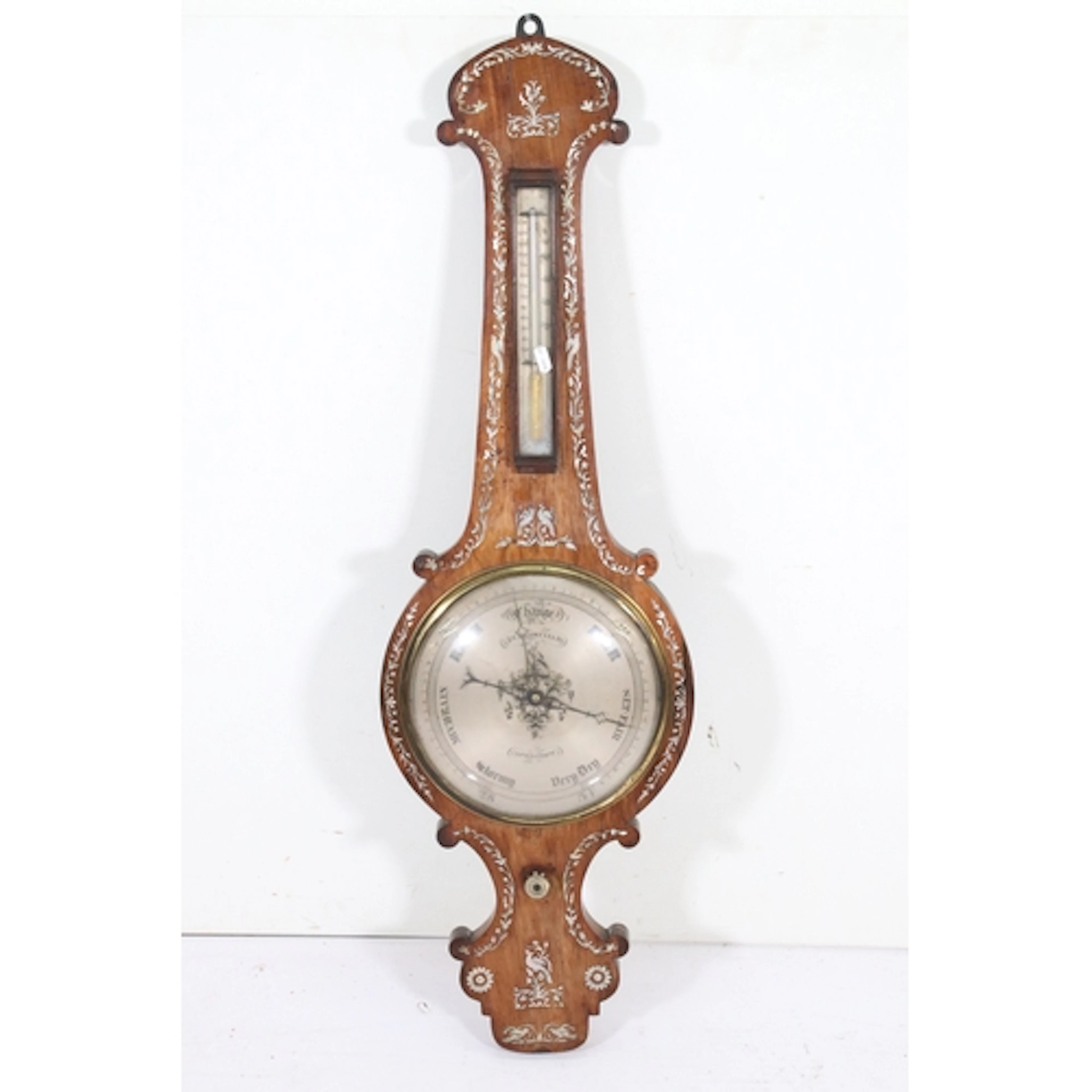 19th century rosewood banjo barometer, J. S. Blomfield Lowes...