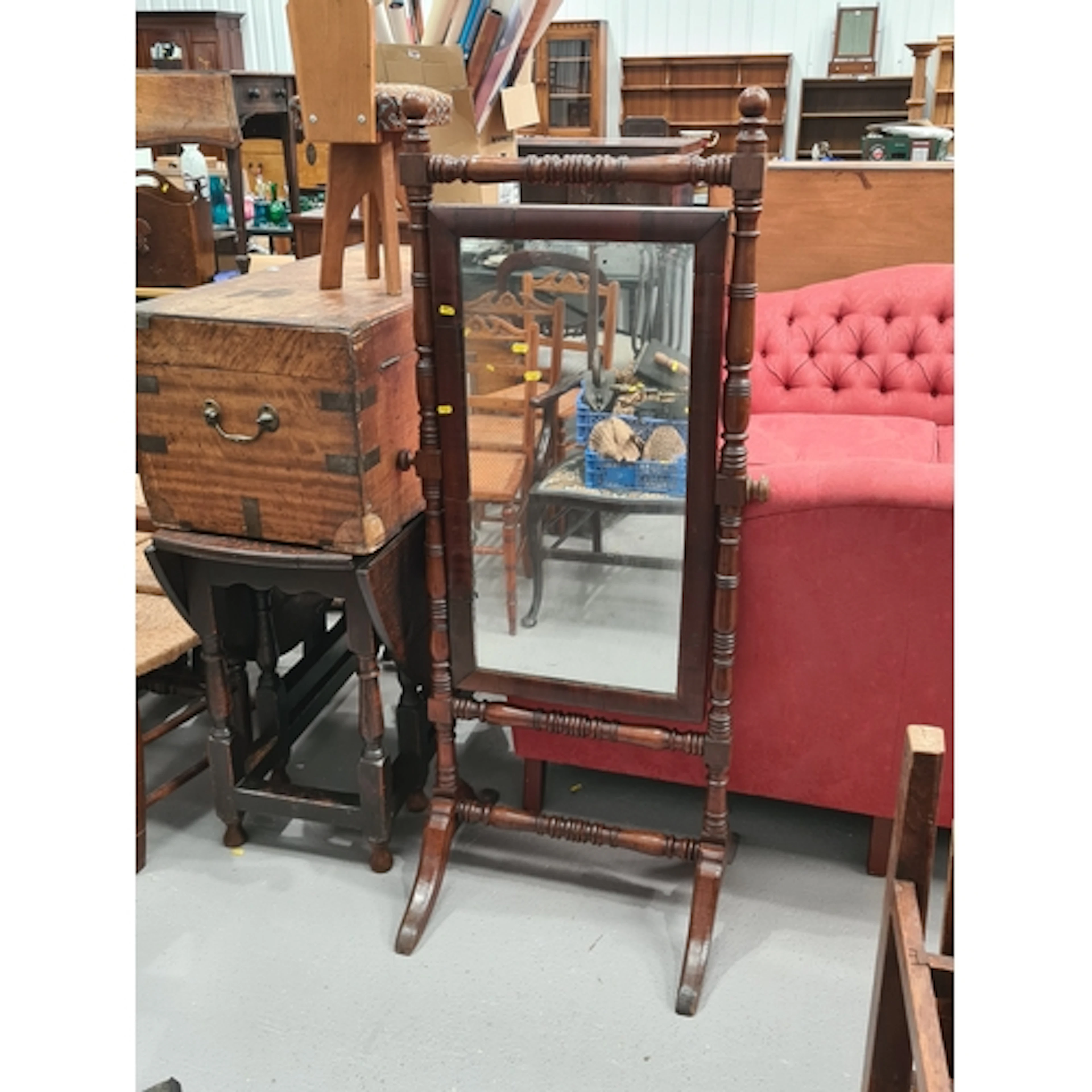 A late Georgian mahogany framed cheval Dressing Mirror, 4ft ...