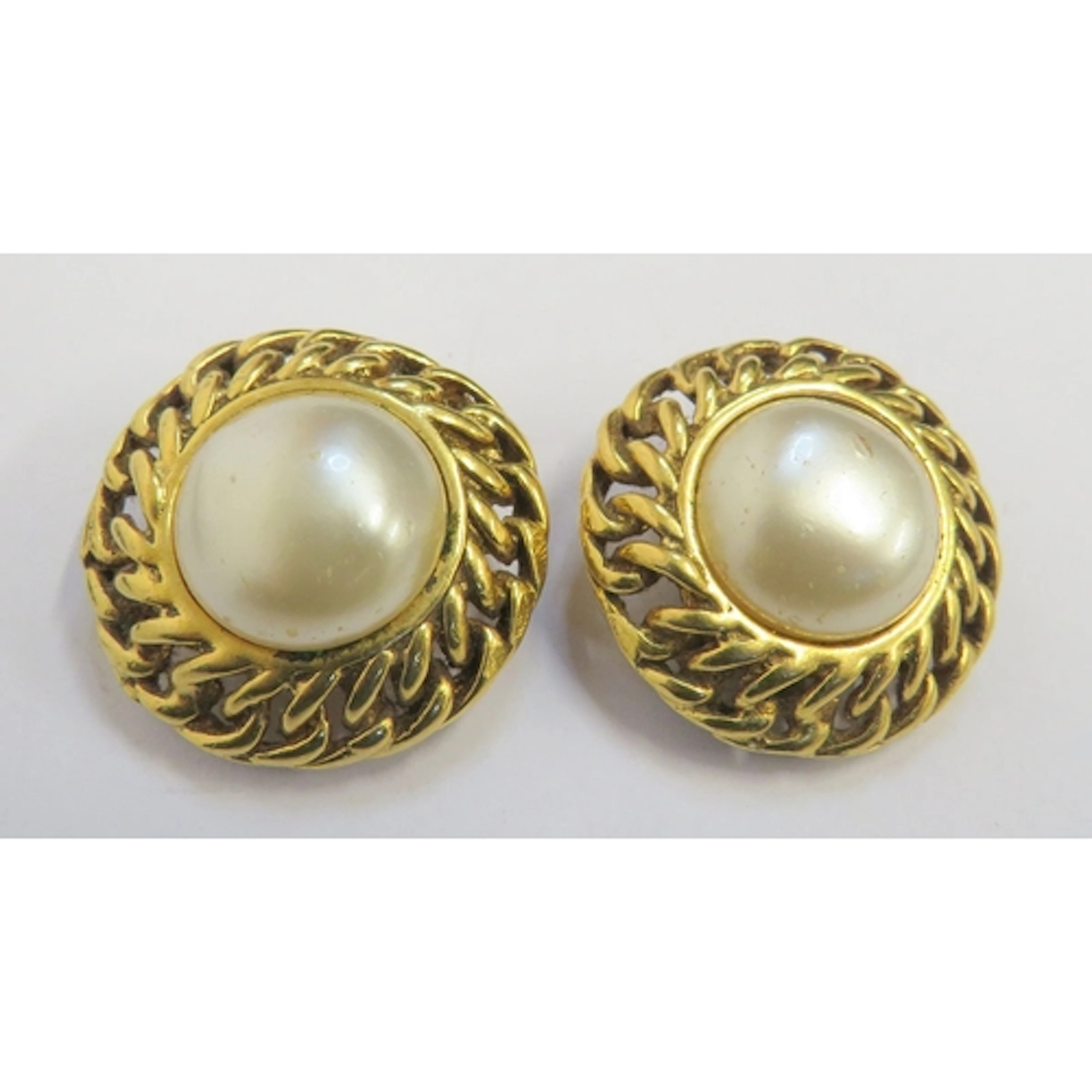 Pair Vintage 80s Style Clip on Earrings, large central faux ...