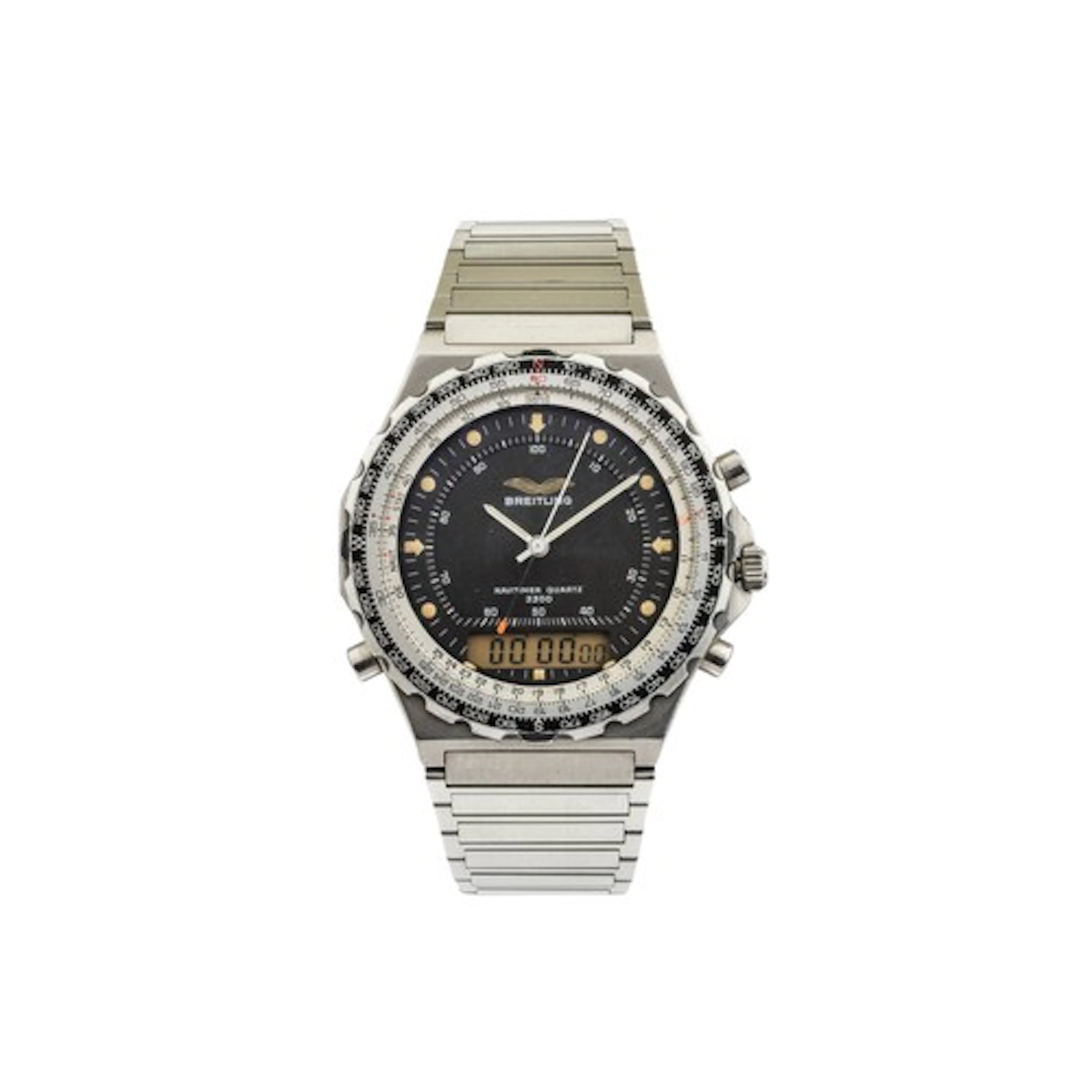 BREITLING: A STEEL NAVITIMER JUPITER QUARTZ 3300 WRISTWATCH;...