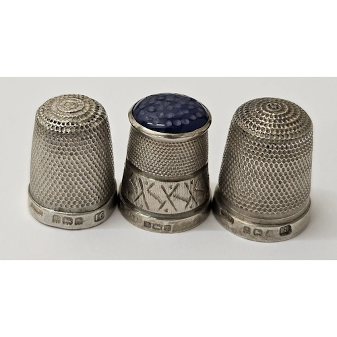2 Vintage Silver Thimbles, 1 later with glass domed top (3)
