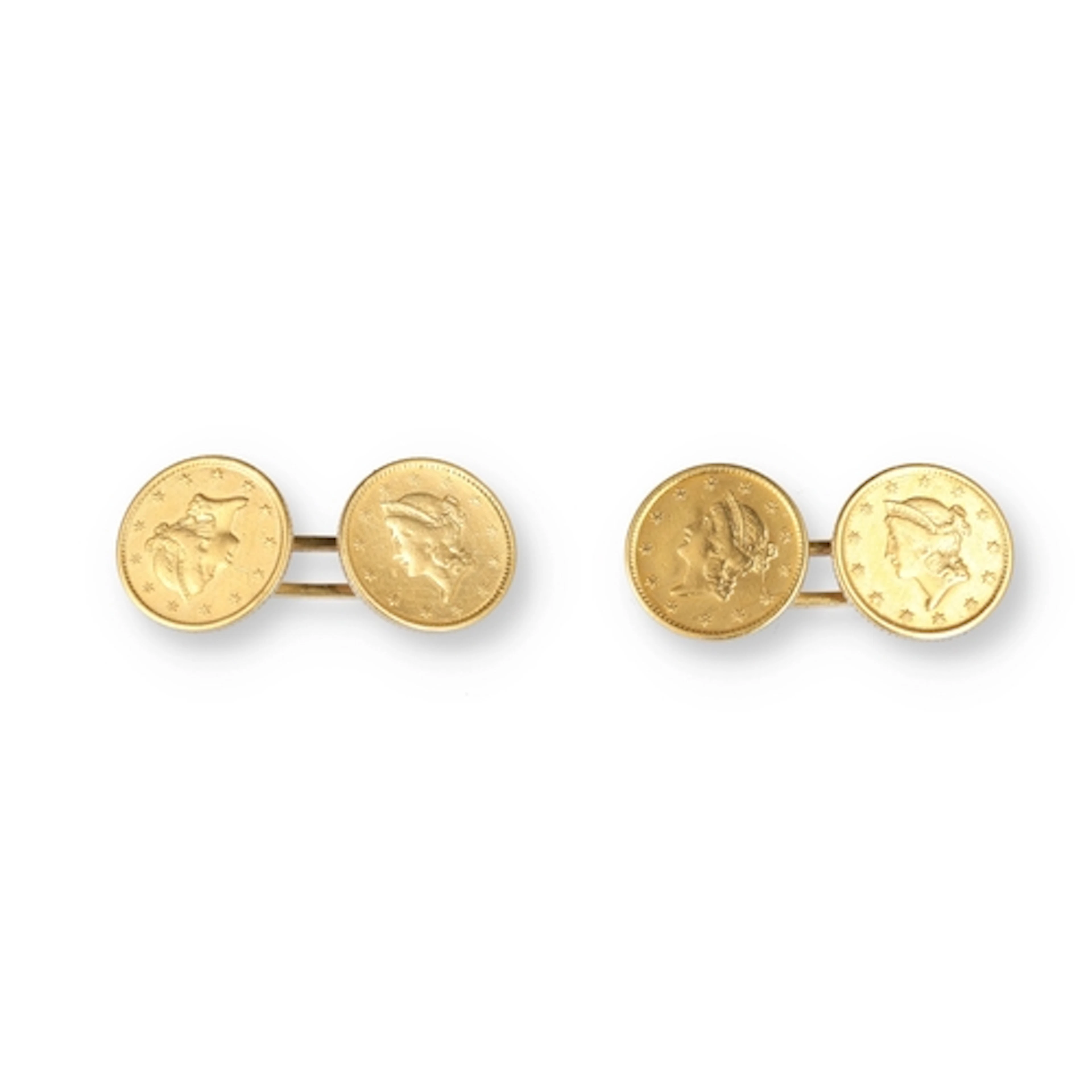 A PAIR OF OF AMERICAN GOLD COIN CUFFLINKS Comprising four mi...