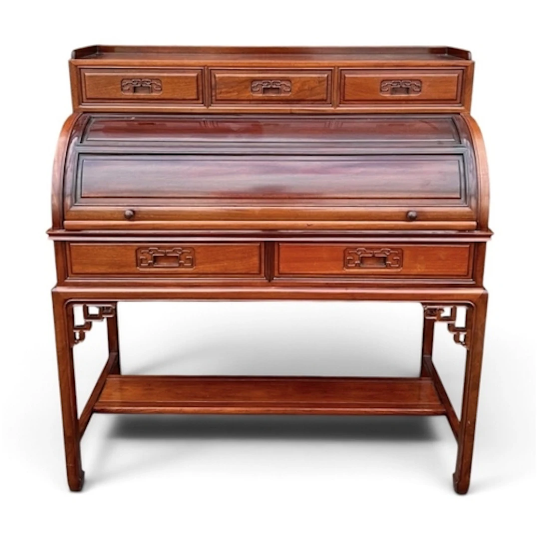A CHINESE 20TH CENTURY ROSEWOOD ROLL TOP WRITING DESK The th...
