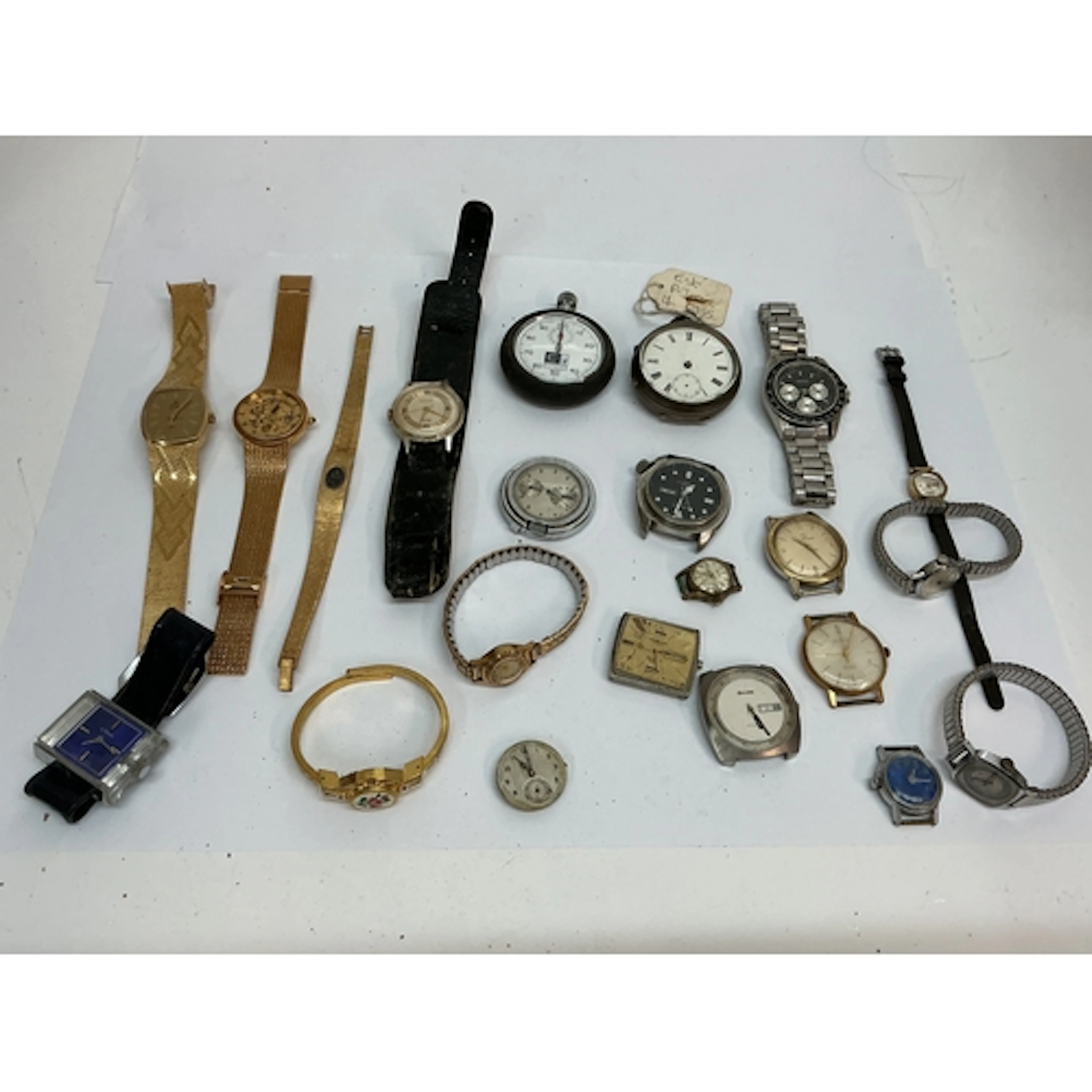 A group of vintage watches and parts including a silver case...