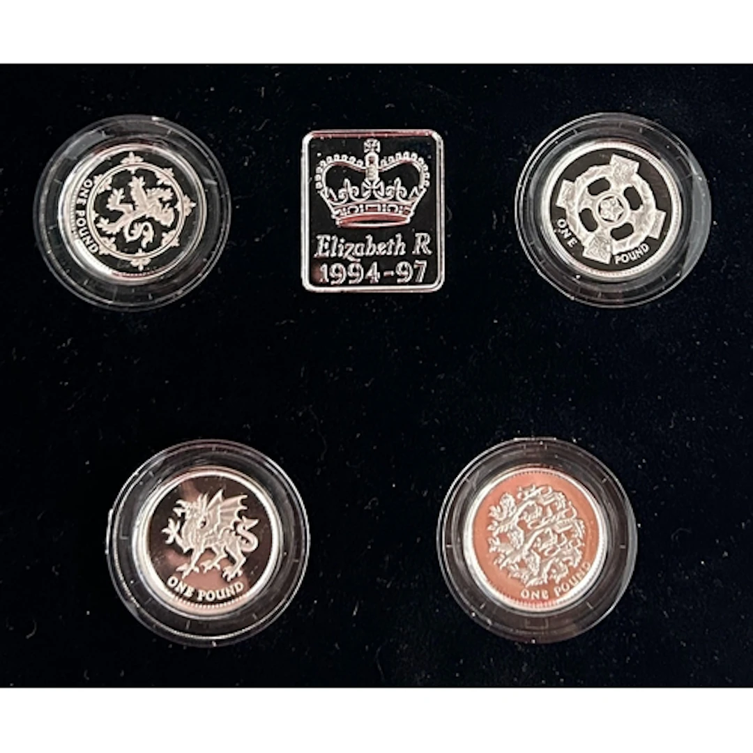 A collection of eight UK QEII silver Piedfort £1 coins, comp...