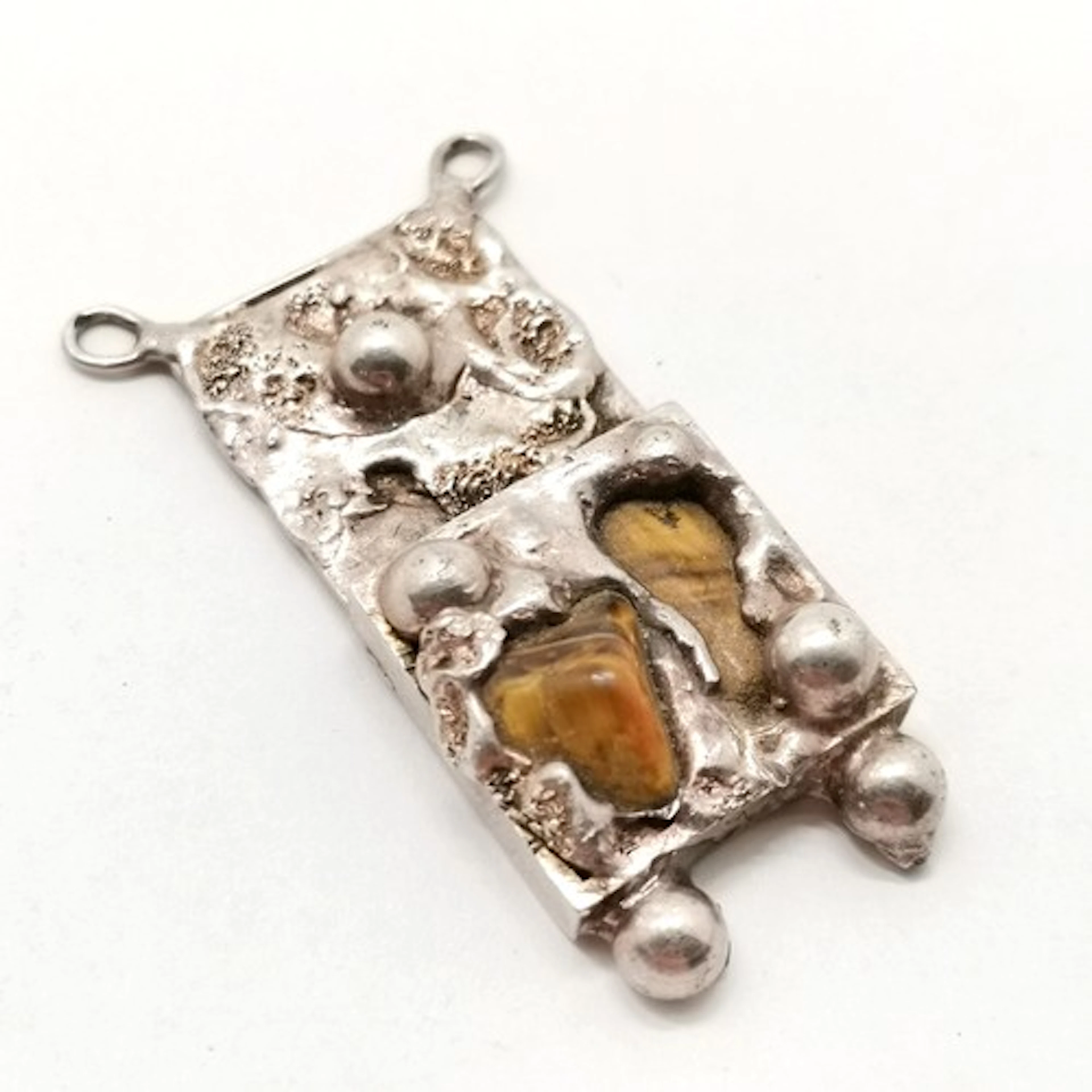 Dansk Smykkekunst unmarked silver Danish Brutalist pendant s...