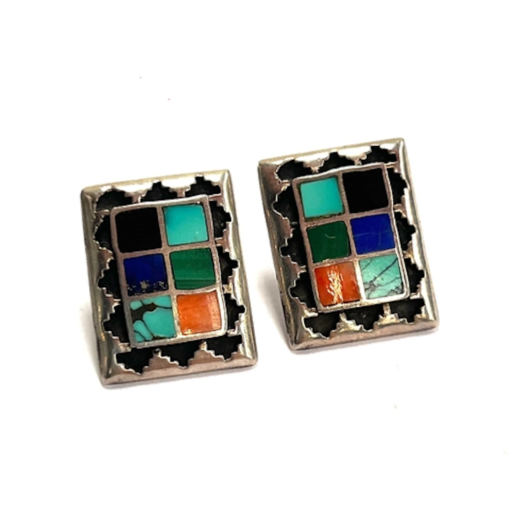 A pair of Teme Navajo sterling silver rectangular stud earri...