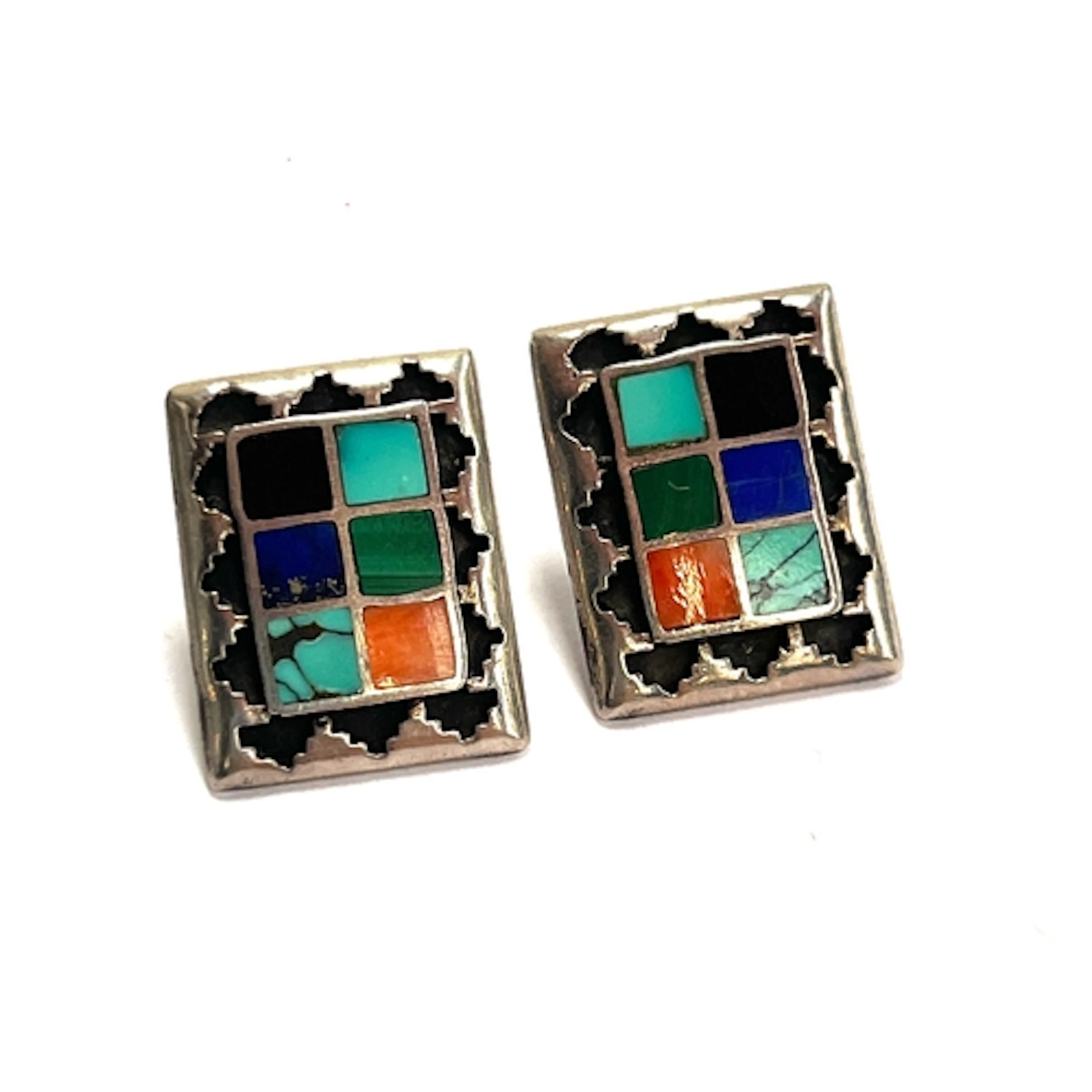 A pair of Teme Navajo sterling silver rectangular stud earri...