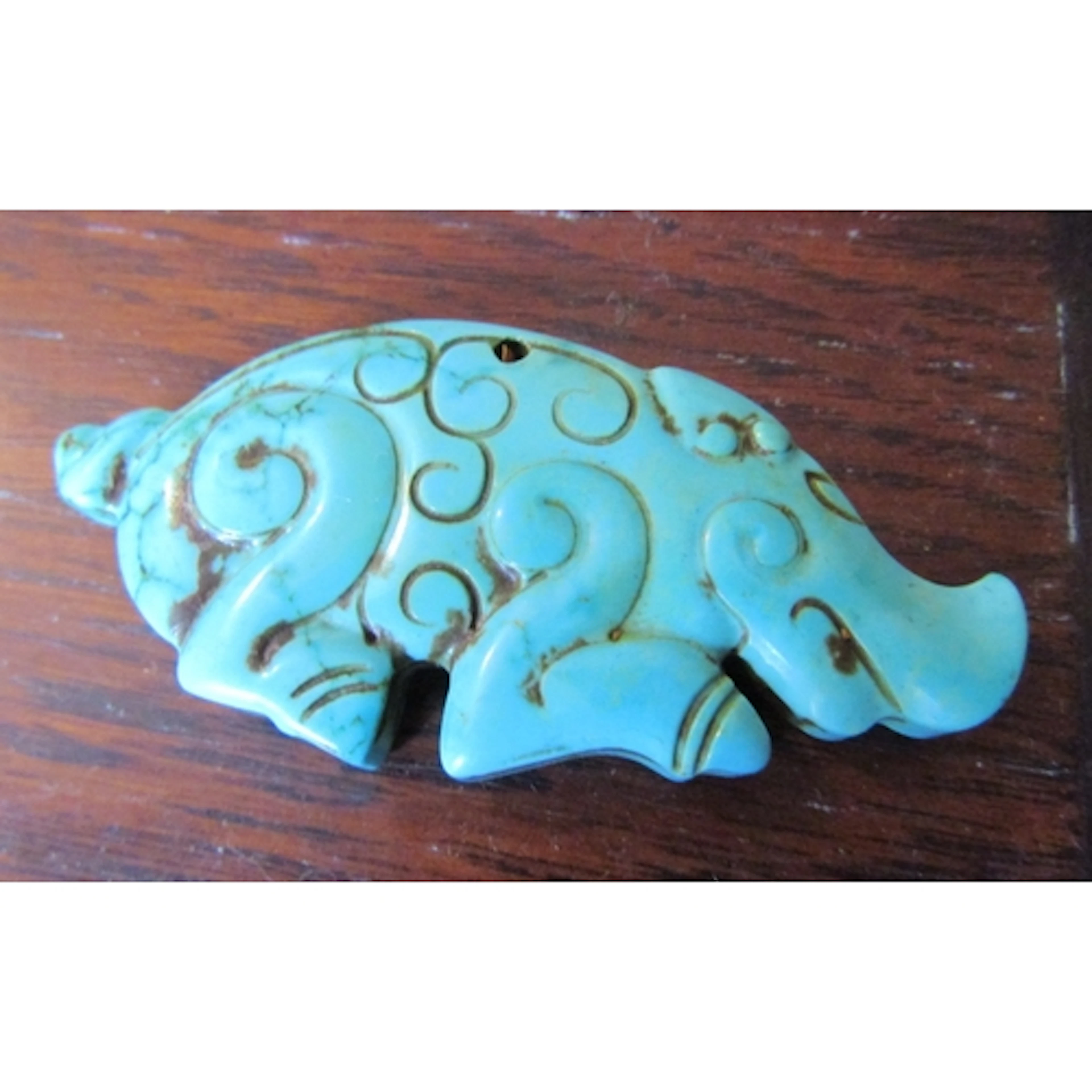 Turquoise Figure of Beast with Incised Decoration Approximat...
