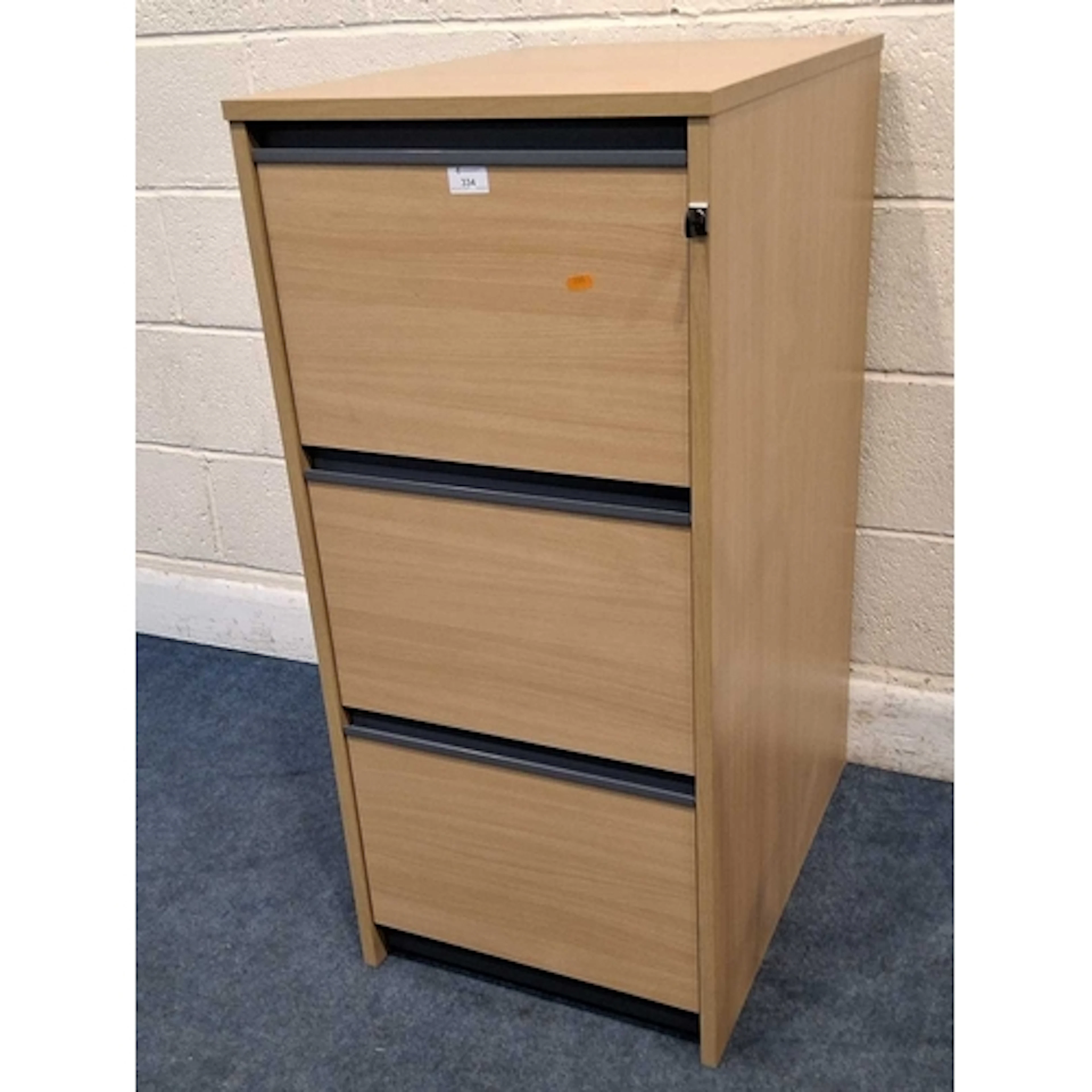 A MODERN THREE DRAWER FILING CABINET (width 48cm x depth 66...