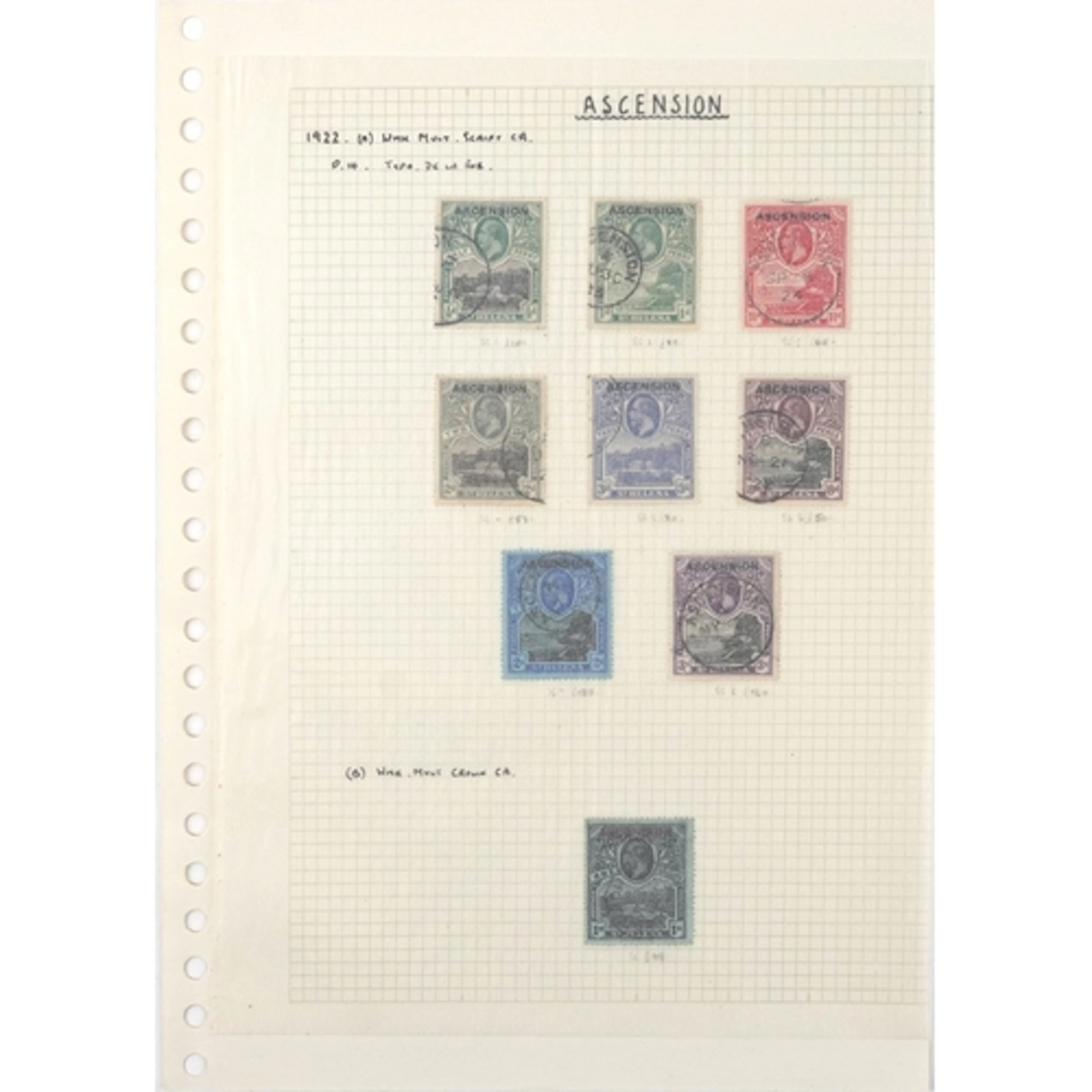 George V St. Helena stamps overprinted Ascension, SG1-SG9 in...