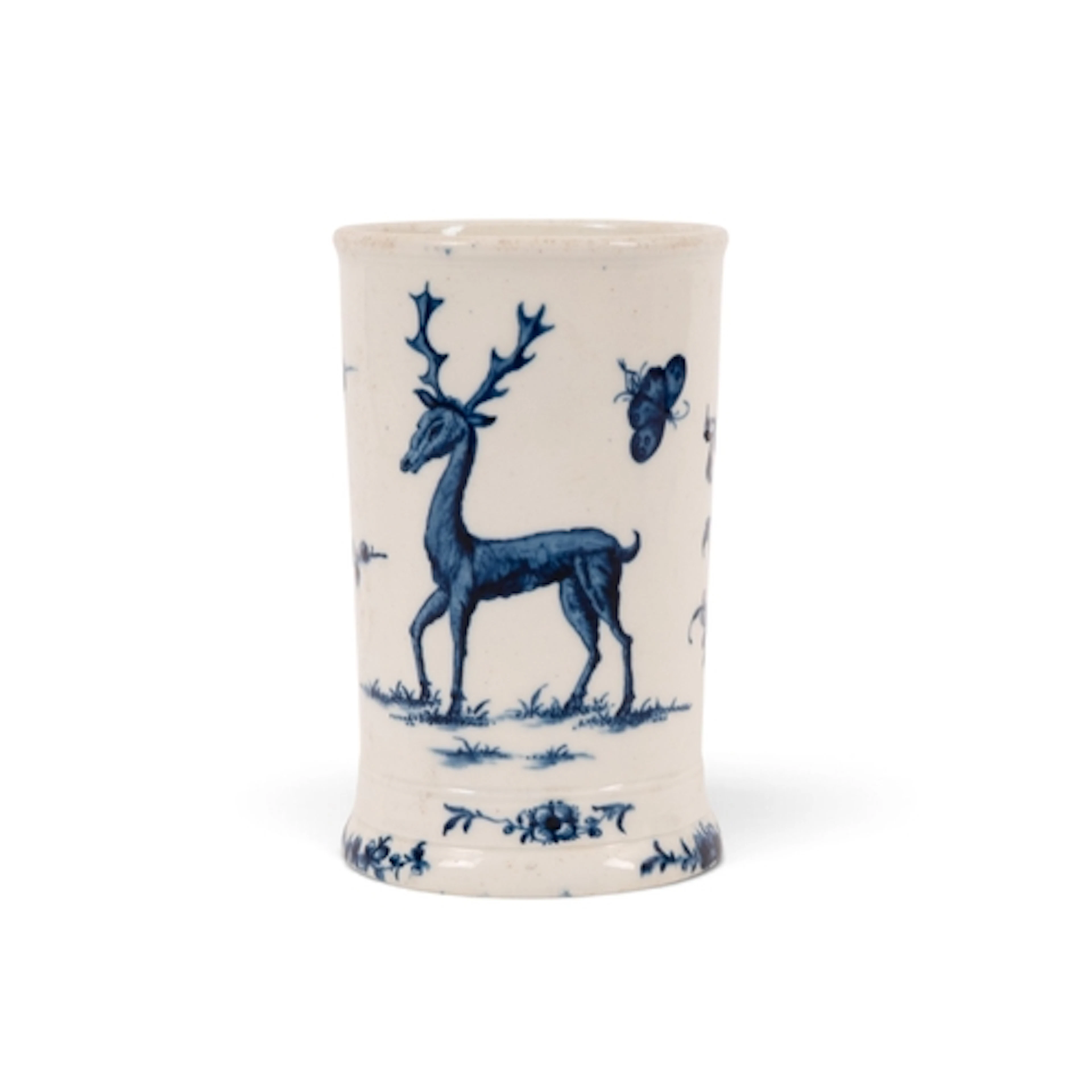 A rare Derby blue and white mug, c.1760, painted with an ant...