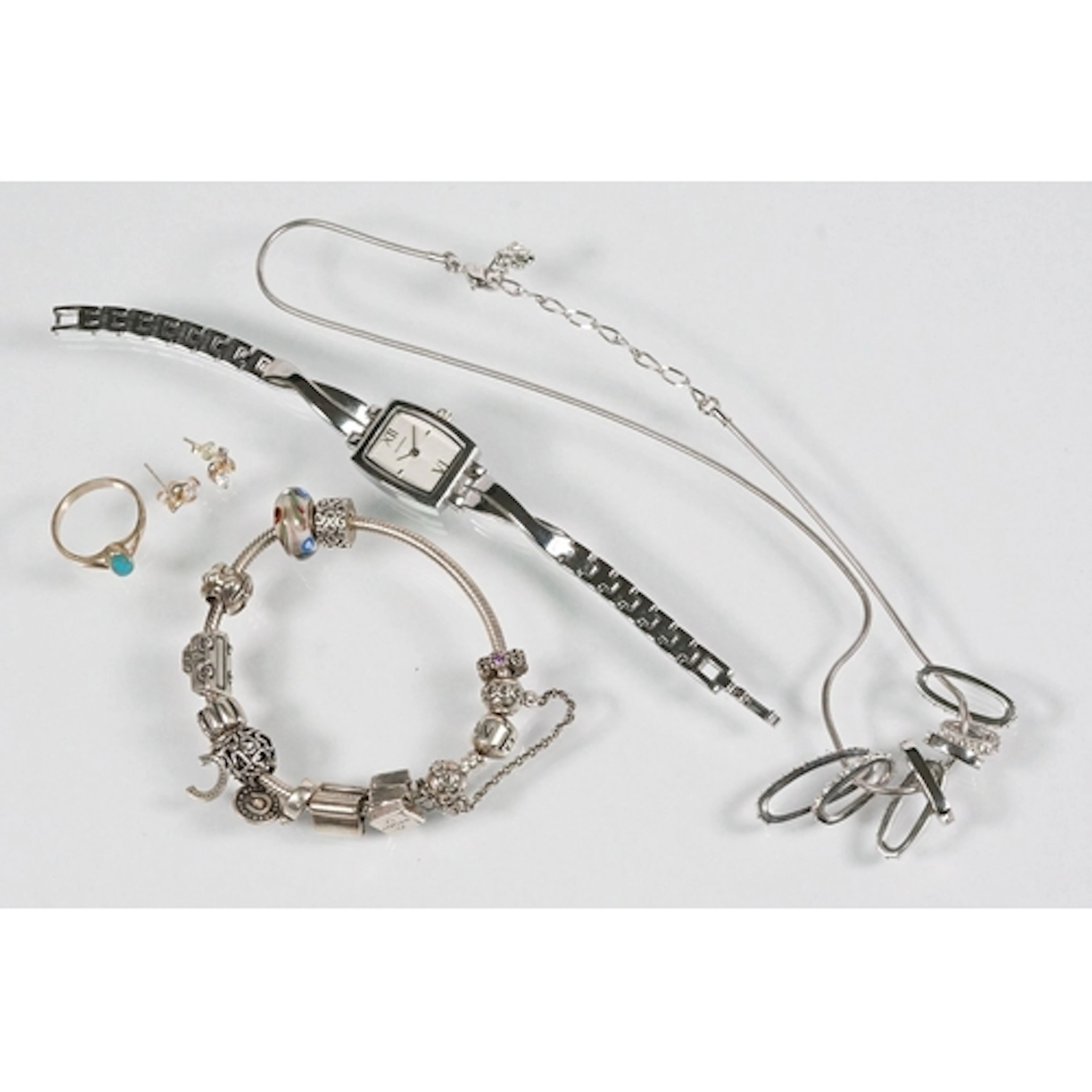 Group of jewellery to include a silver Pandora charm bracele...