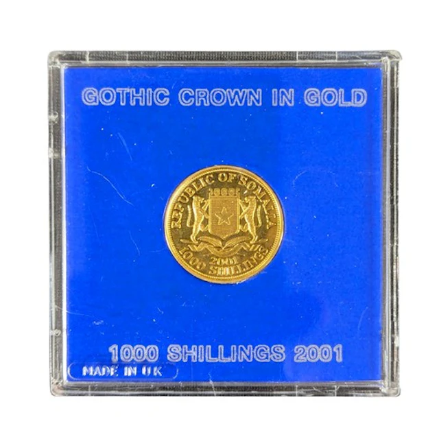 A 9ct gold proof Somalia 1000 Shilling coin, gothic Queen Vi...
