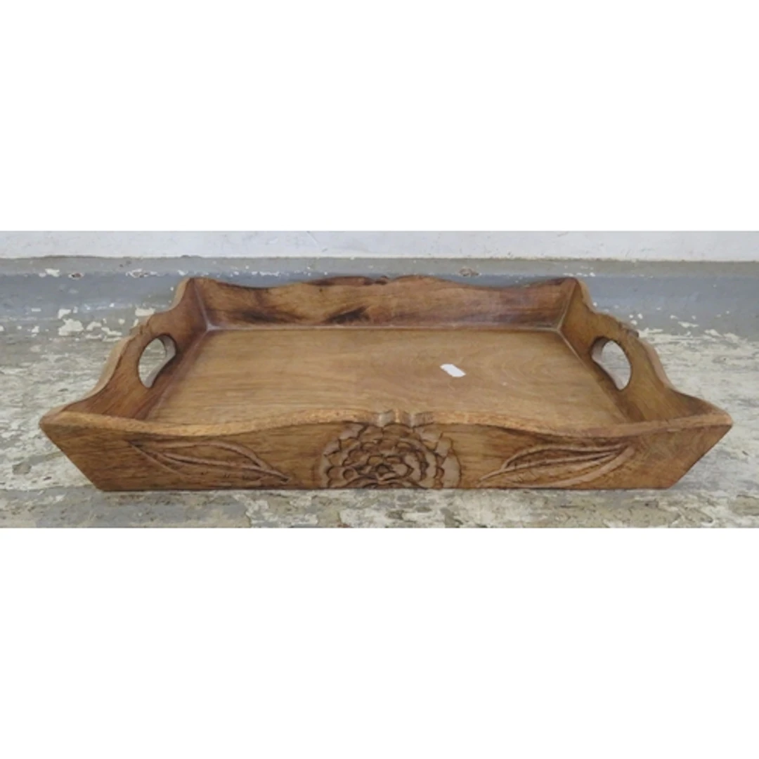 Small Oak Tray with floral design to front back & sides appr...