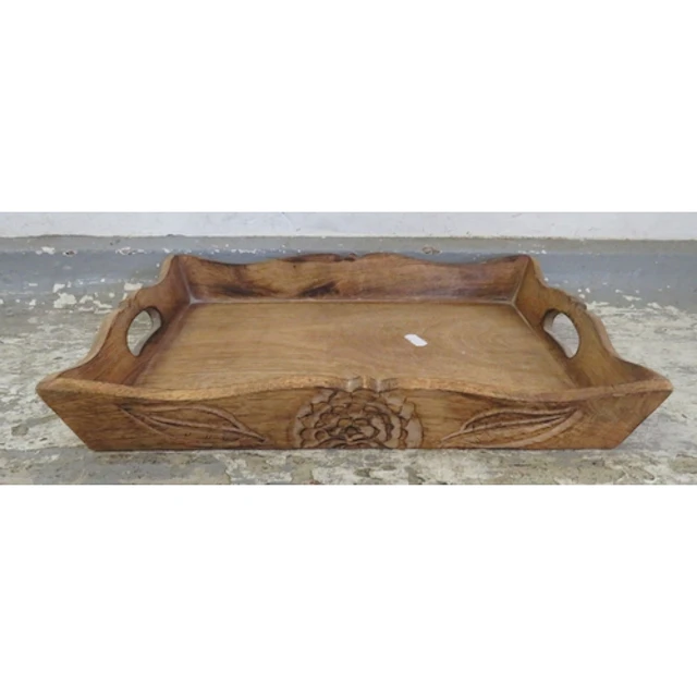 Small Oak Tray with floral design to front back & sides appr...