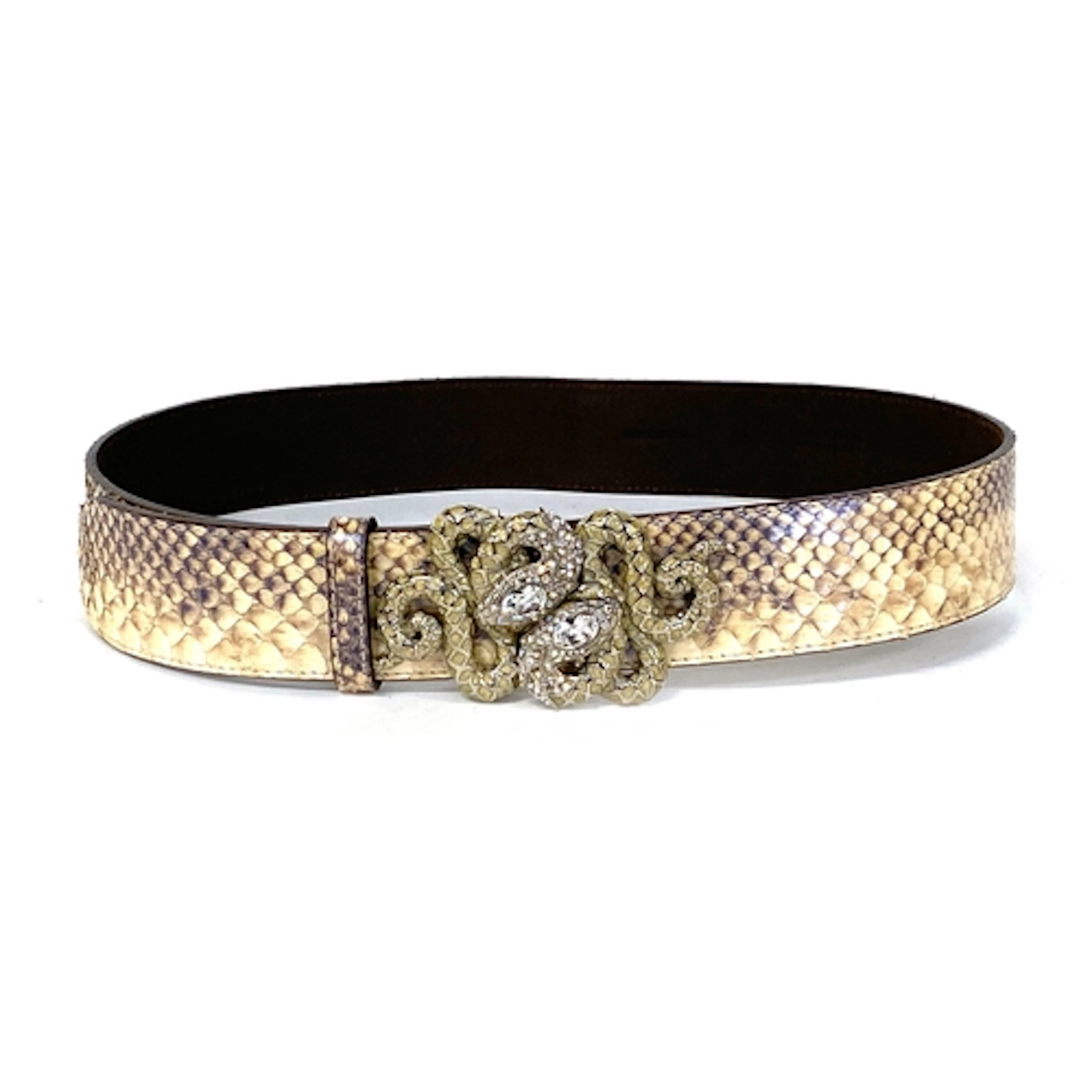 A Roberto Cavalli python belt with enamel and crystal double...