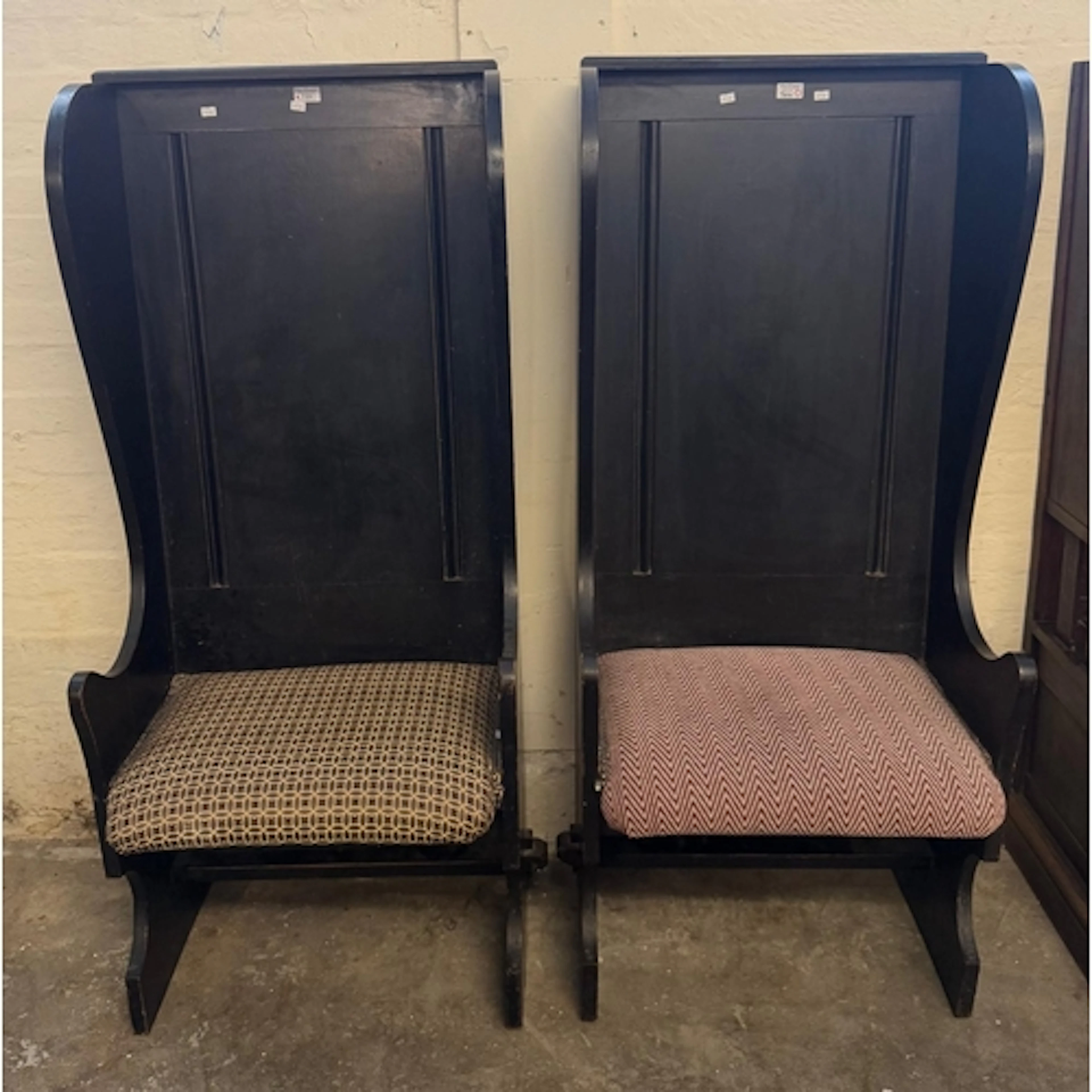 Pair of mid century stained high back, wing back or settle c...