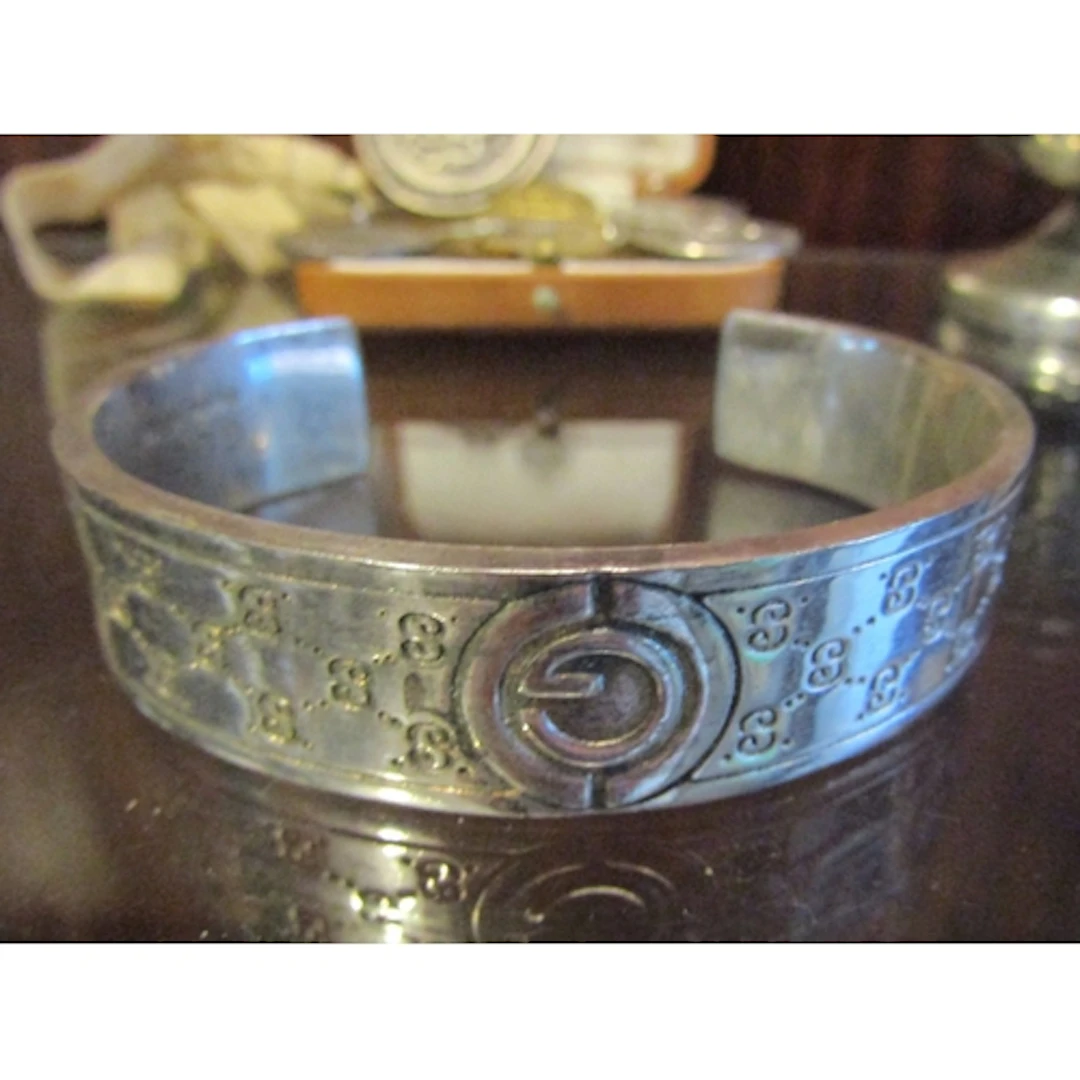Gucci Silver Bangle Italian with Intertwining G Logo Stamped...
