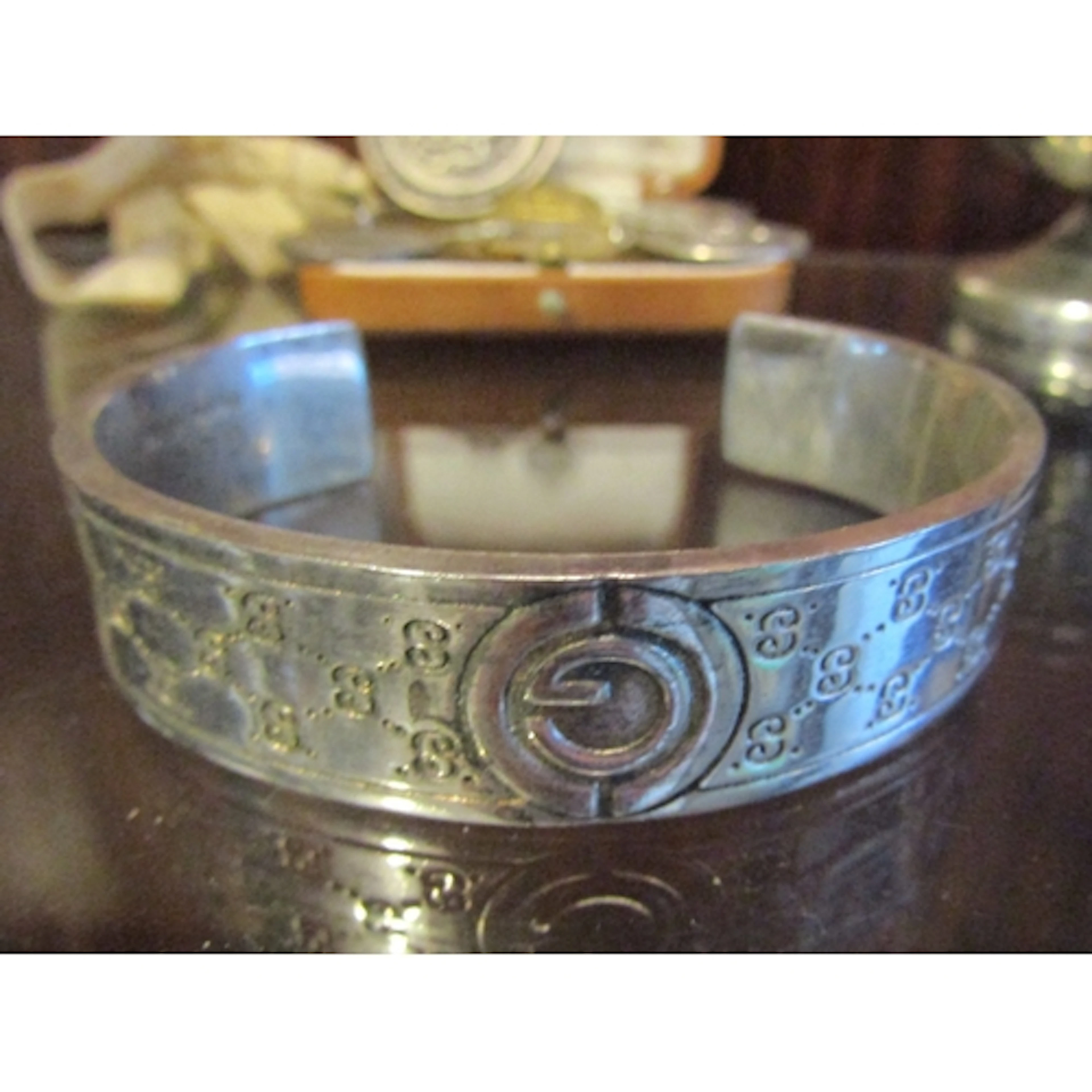 Gucci Silver Bangle Italian with Intertwining G Logo Stamped...
