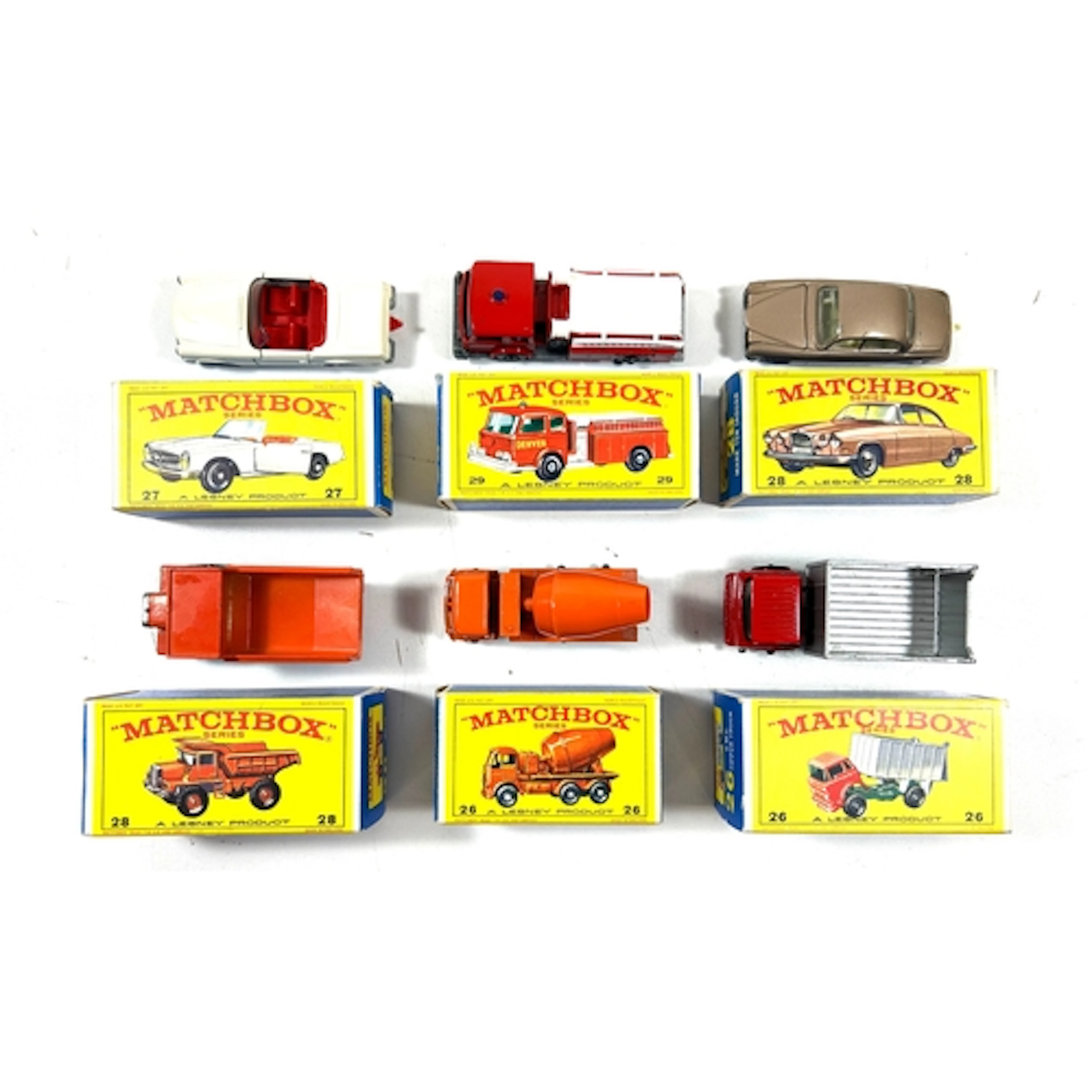 6 Matchbox Series. No.26 Foden Cement Lorry. No.26 G.M.C. Ti...