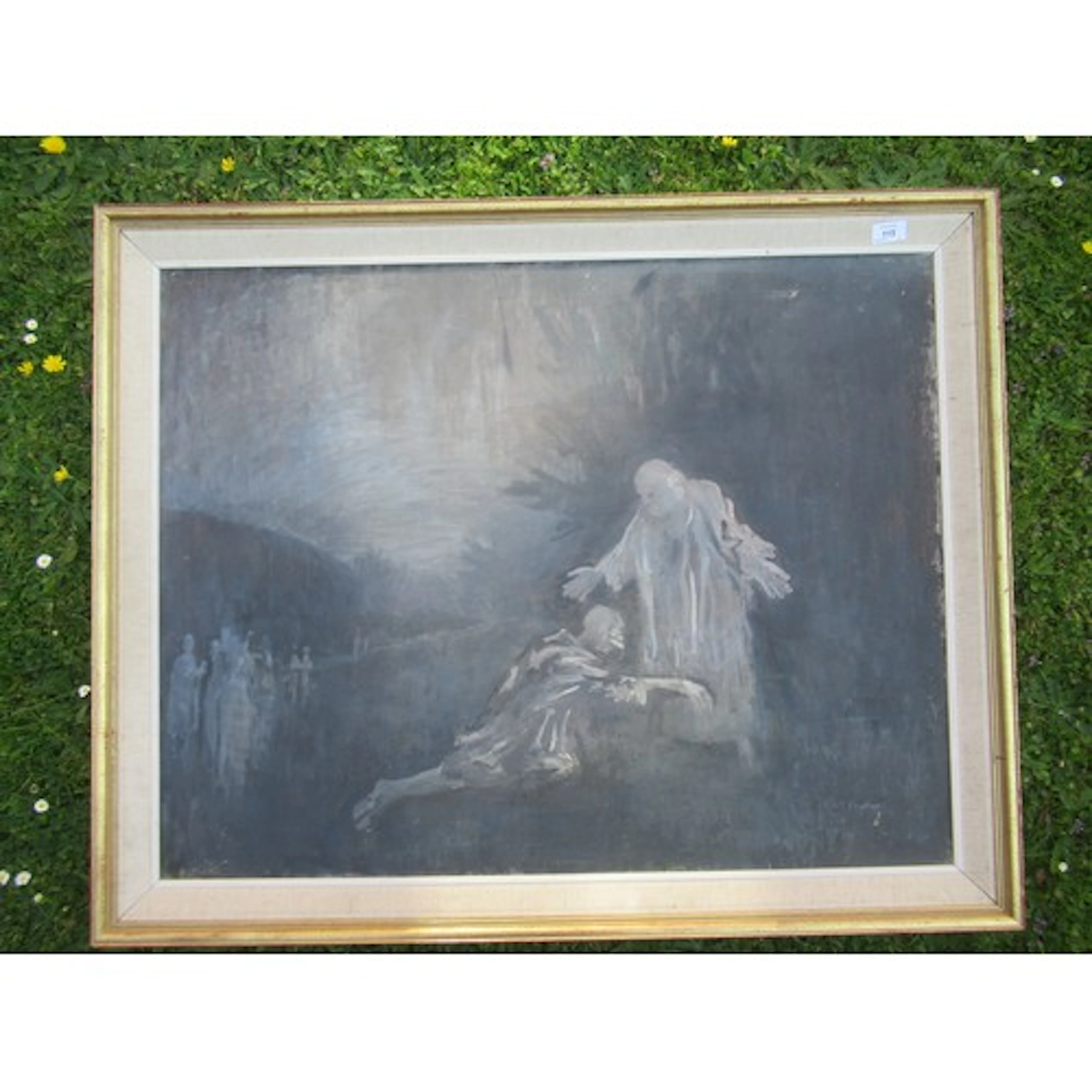 Keith Vaughan, oil on canvas, figure group, labelled verso: ...