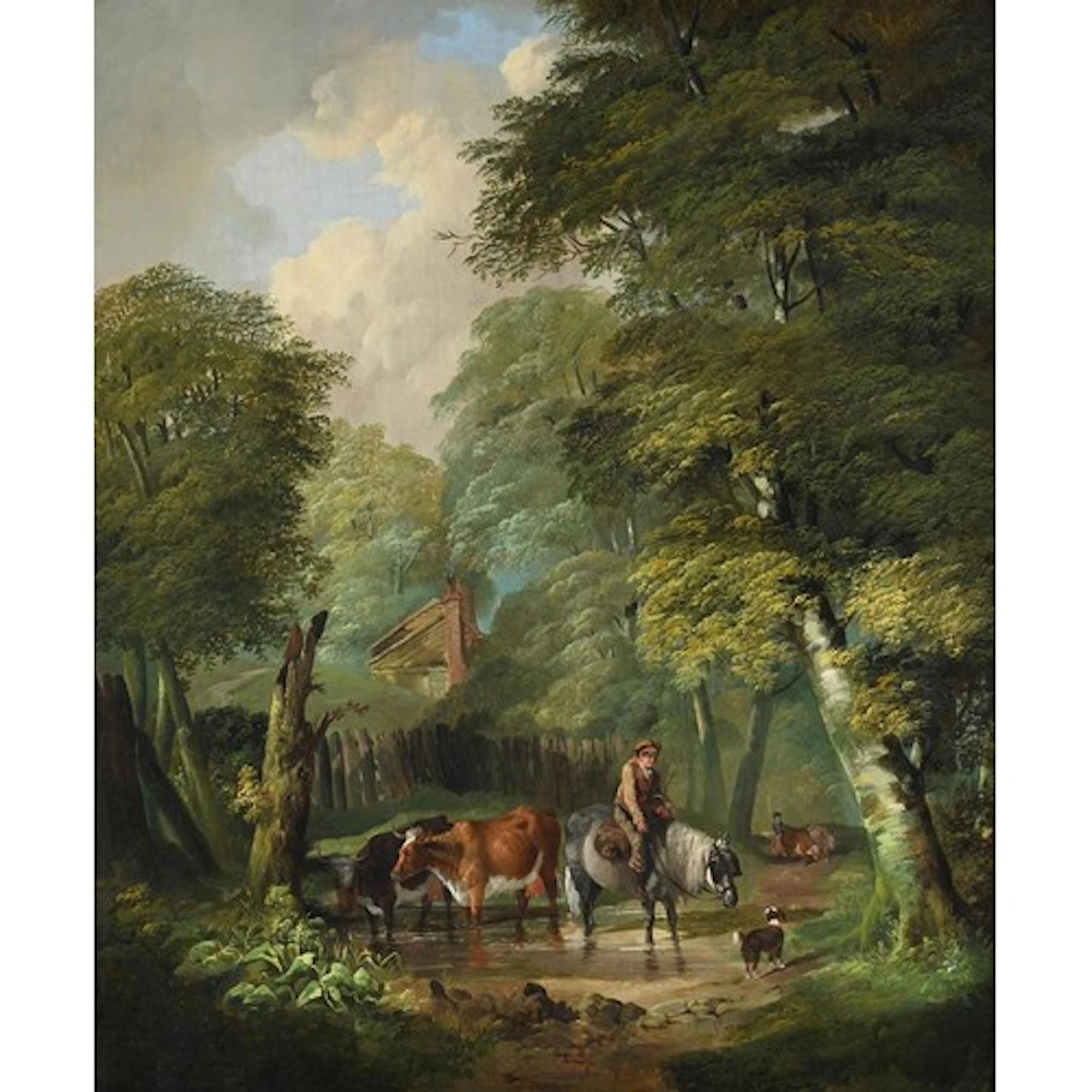 William Shayer (1811-1892), Boy on a Pony with Cattle in a F...