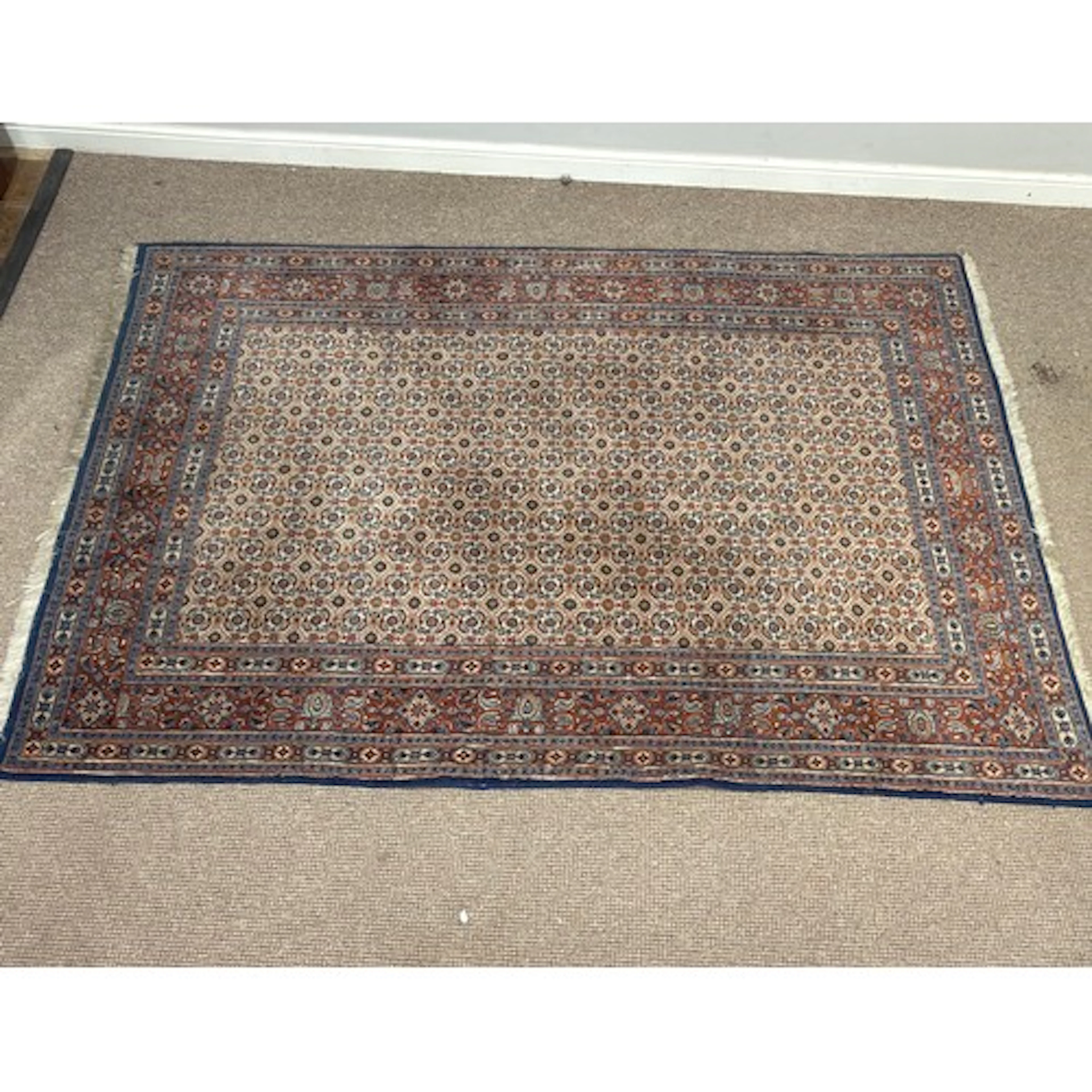 Tribal Rugs; a Persian Mahi hand-knotted rug, wool pile on c...