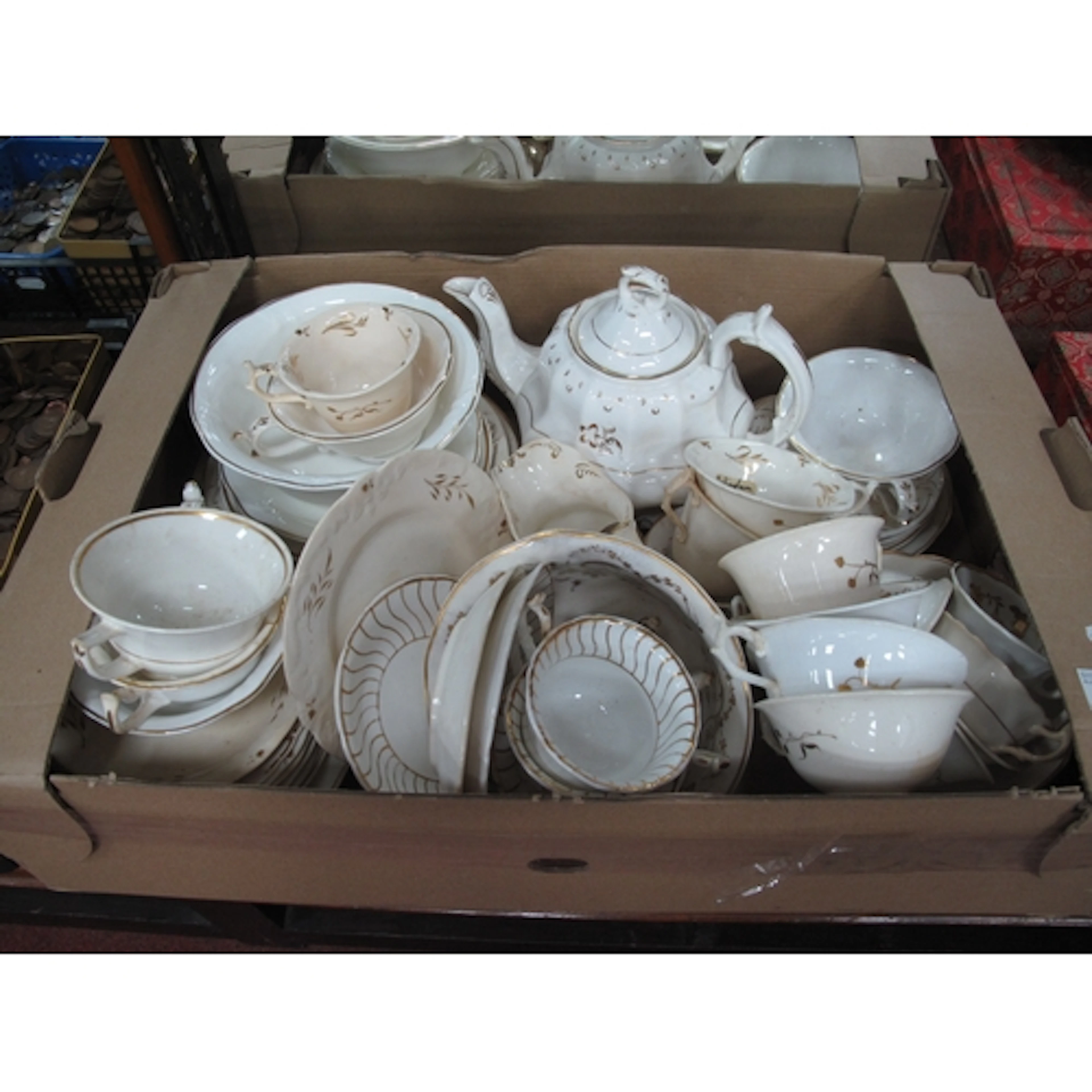 XIX Century Rockingham and Other Pottery in gilt and cream, ...