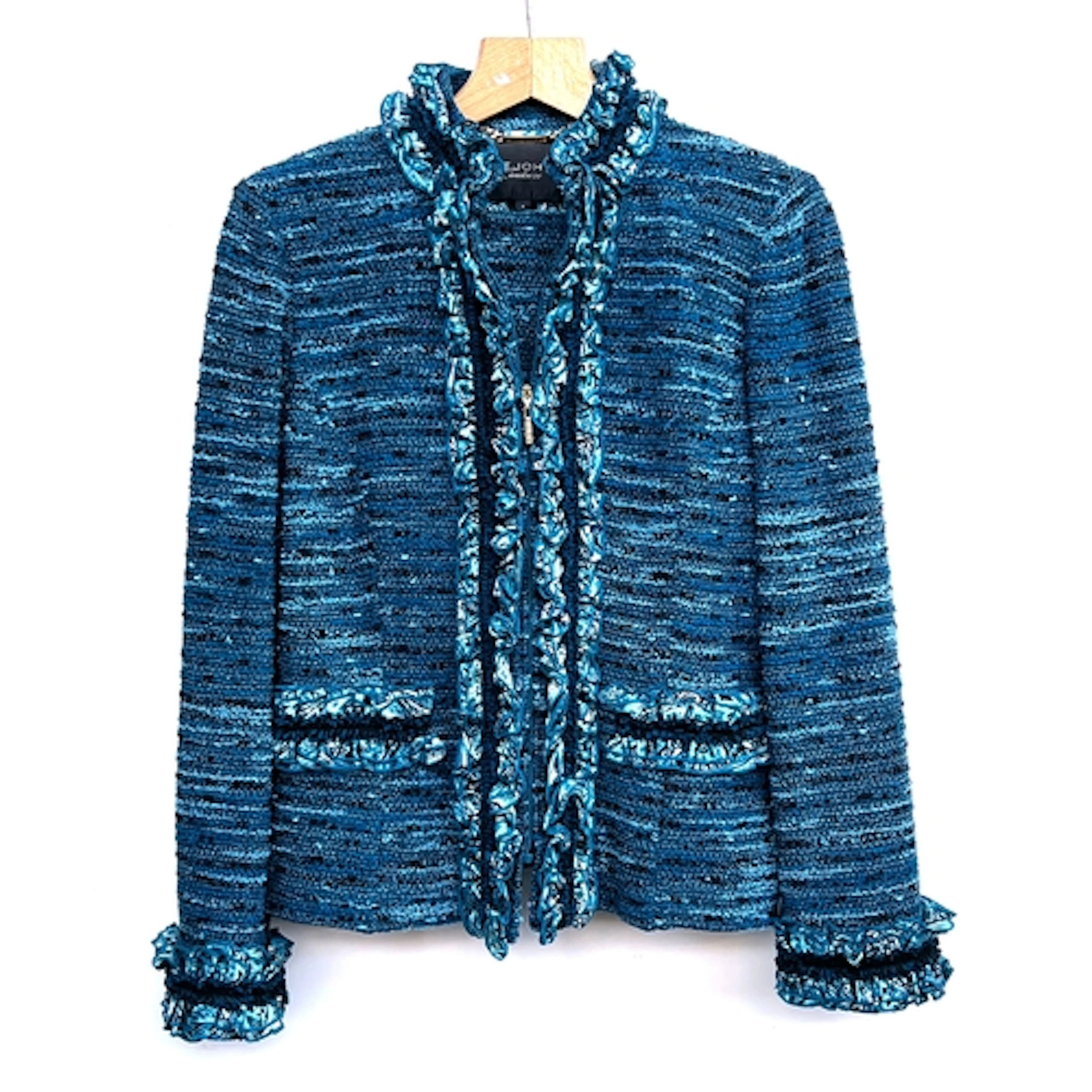 A St. John Couture blue wool blend zip-up jacket and matchin...