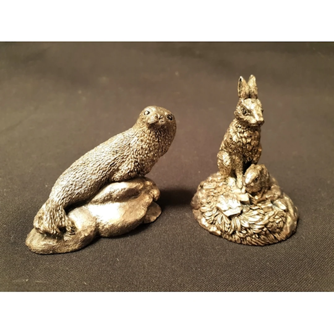 TWO COUNTRY ARTISTS CAST SILVER ANIMAL FIGURINES both filled...