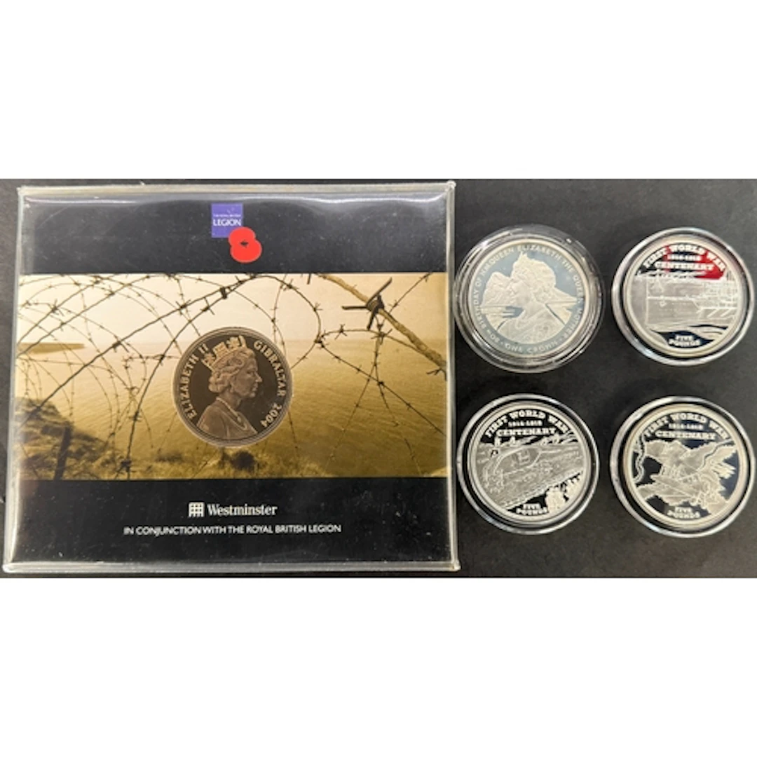 A group of five Gibraltar silver coins, comprising a 1980 si...