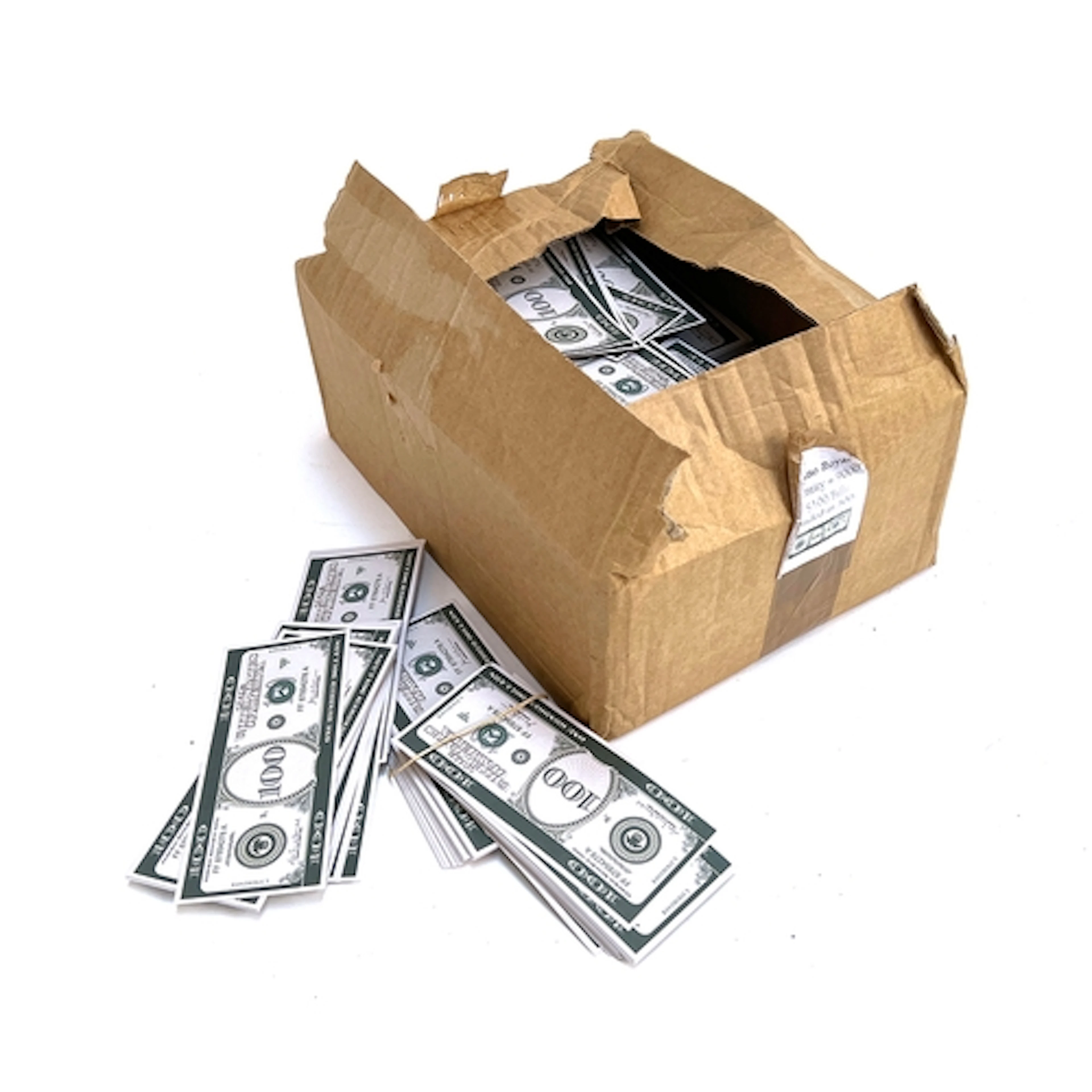 A box of prop 100 dollar bills from James Bond Casino Royal
