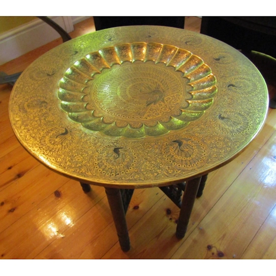 Antique Benares Tray Top Table Finely Engraved Resting on Fo...