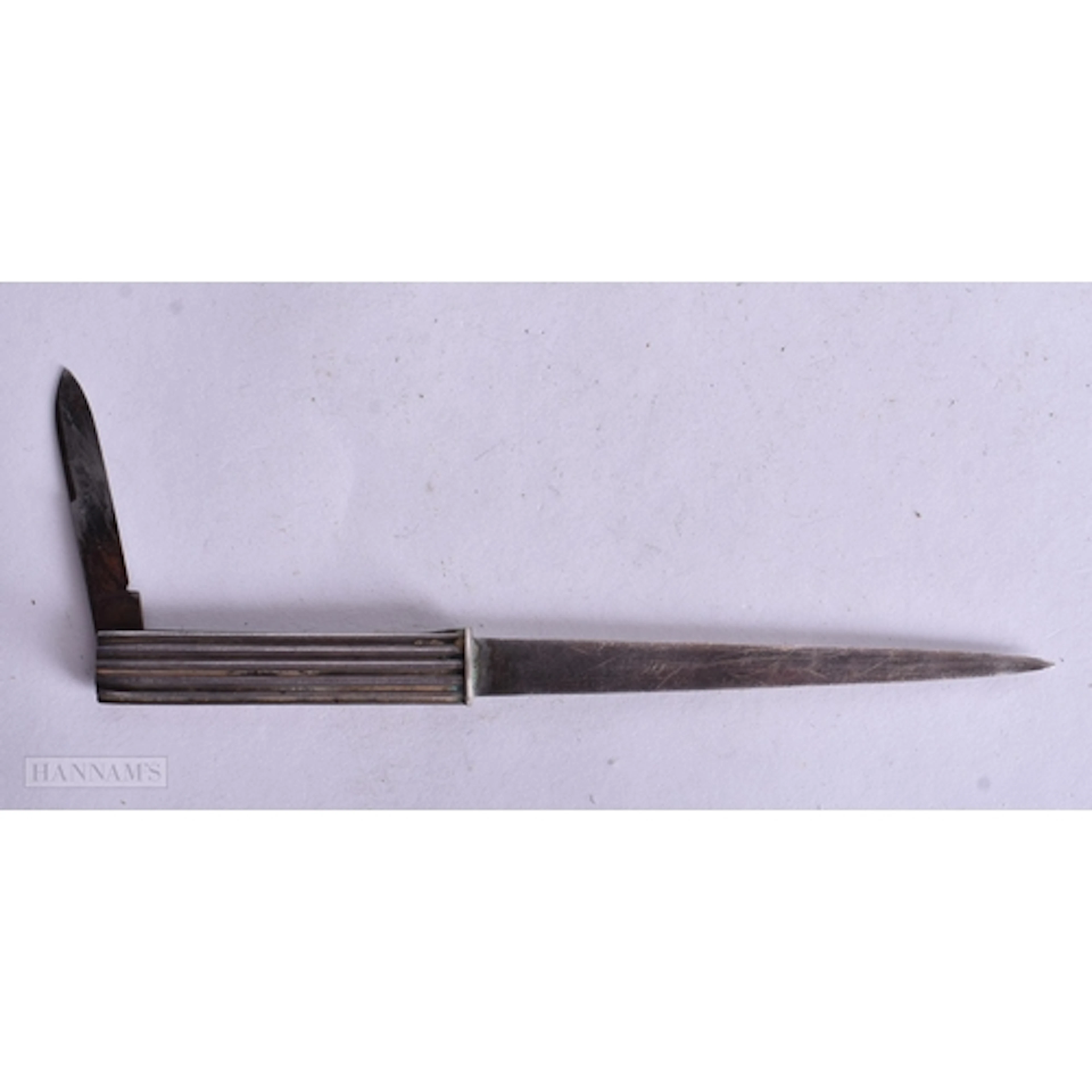 AN UNUSUAL VICTORIAN SAMSON MORDEN SILVER COMBINATION KNIFE....
