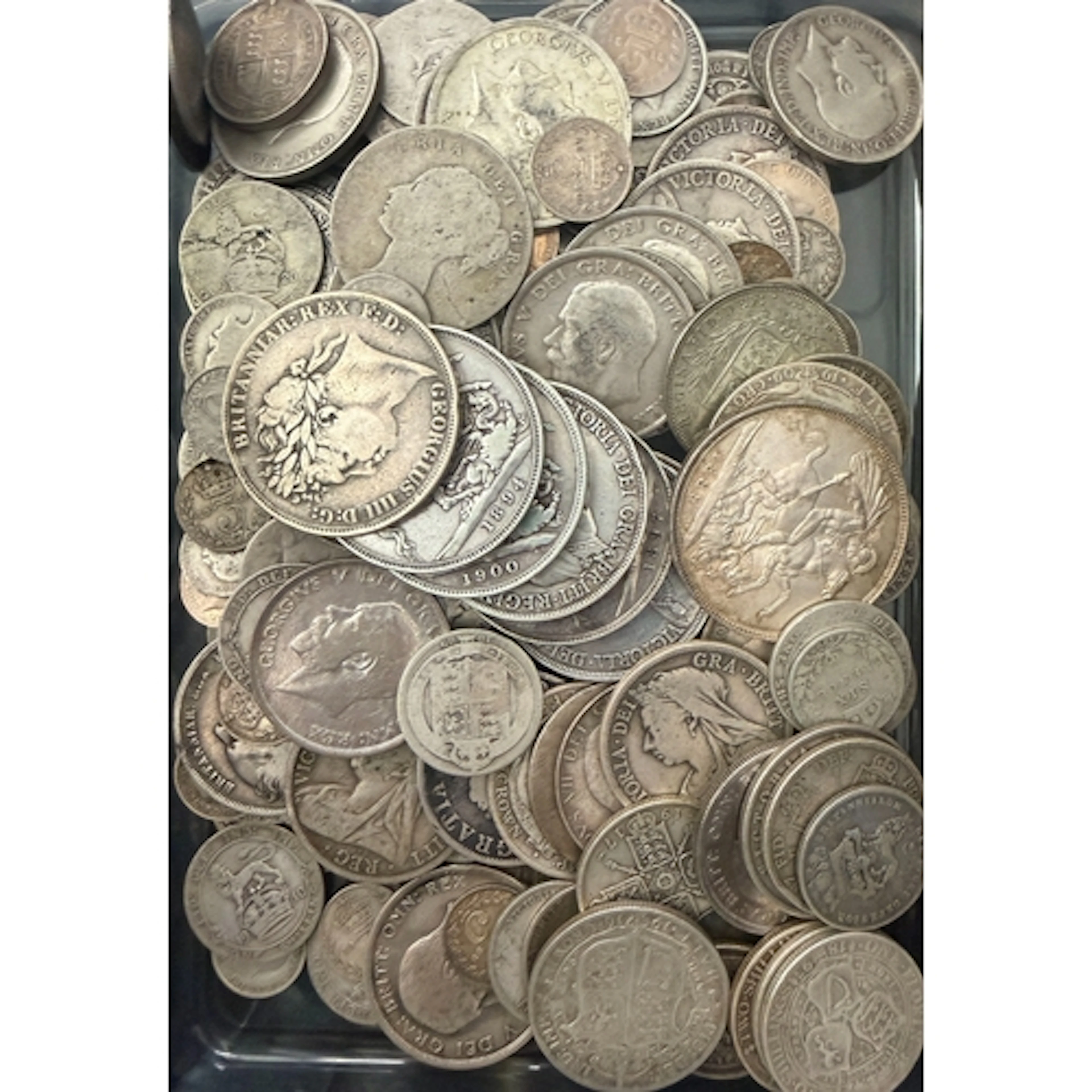 A collection of circulated UK pre-1920 silver coins, denomin...