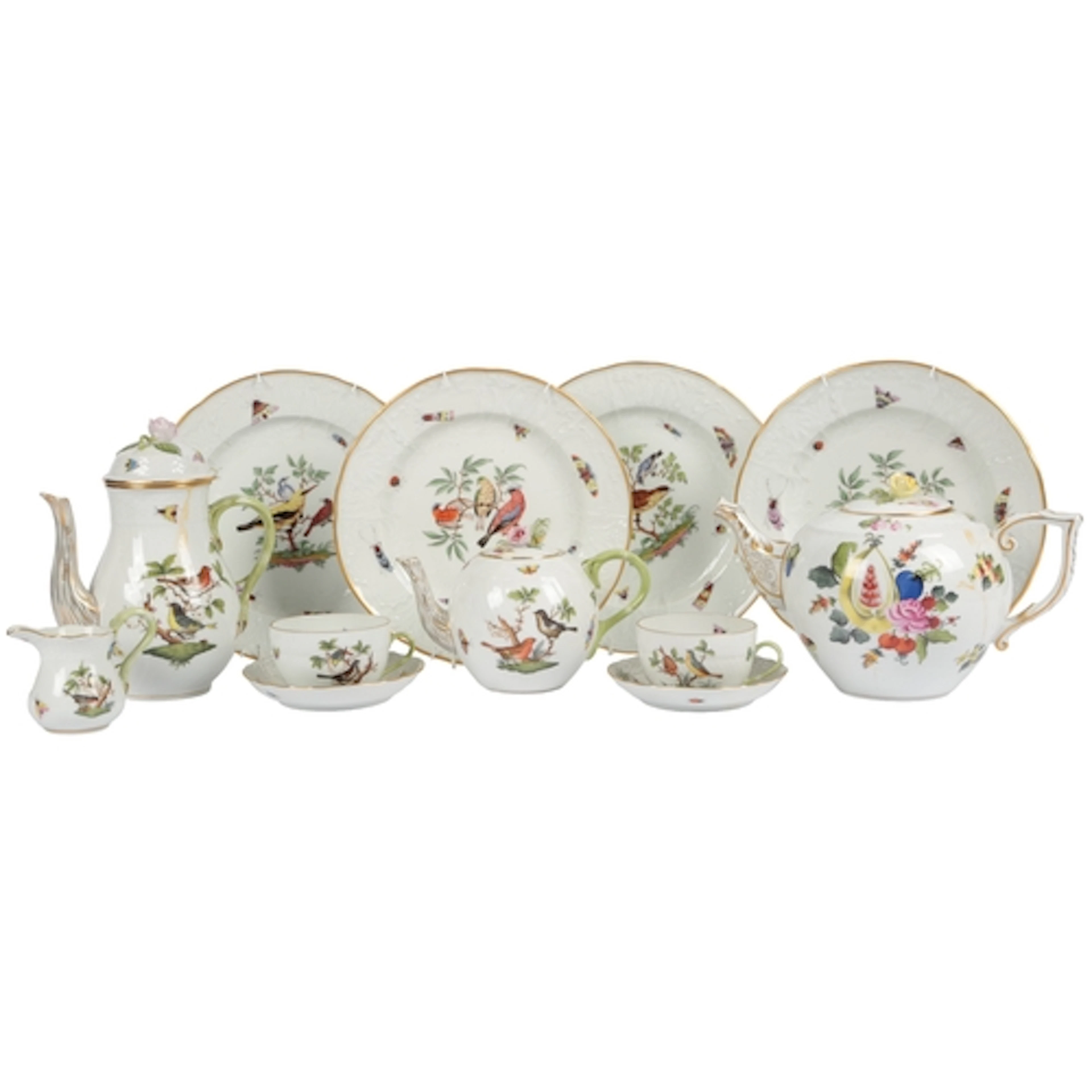 A Herend Rothschild Bird pattern part tea and coffee service...