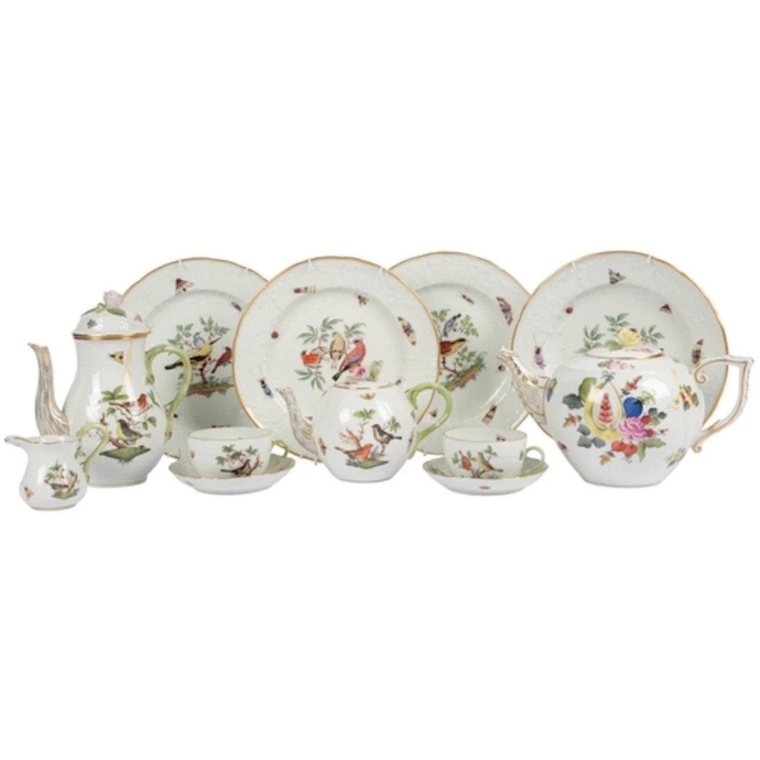 A Herend Rothschild Bird pattern part tea and coffee service...