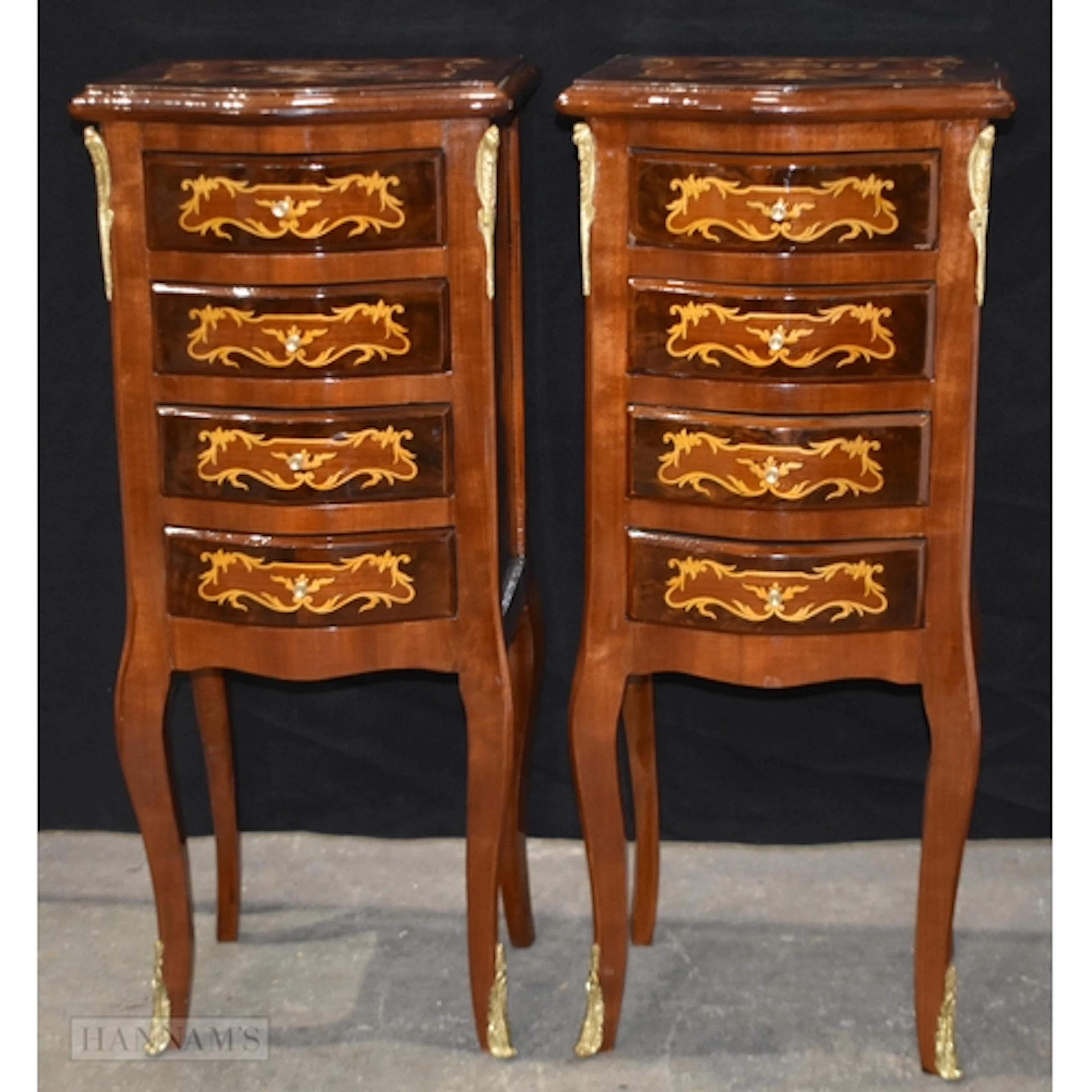 A pair of four draw baroque style cabinets 78 x 32cm