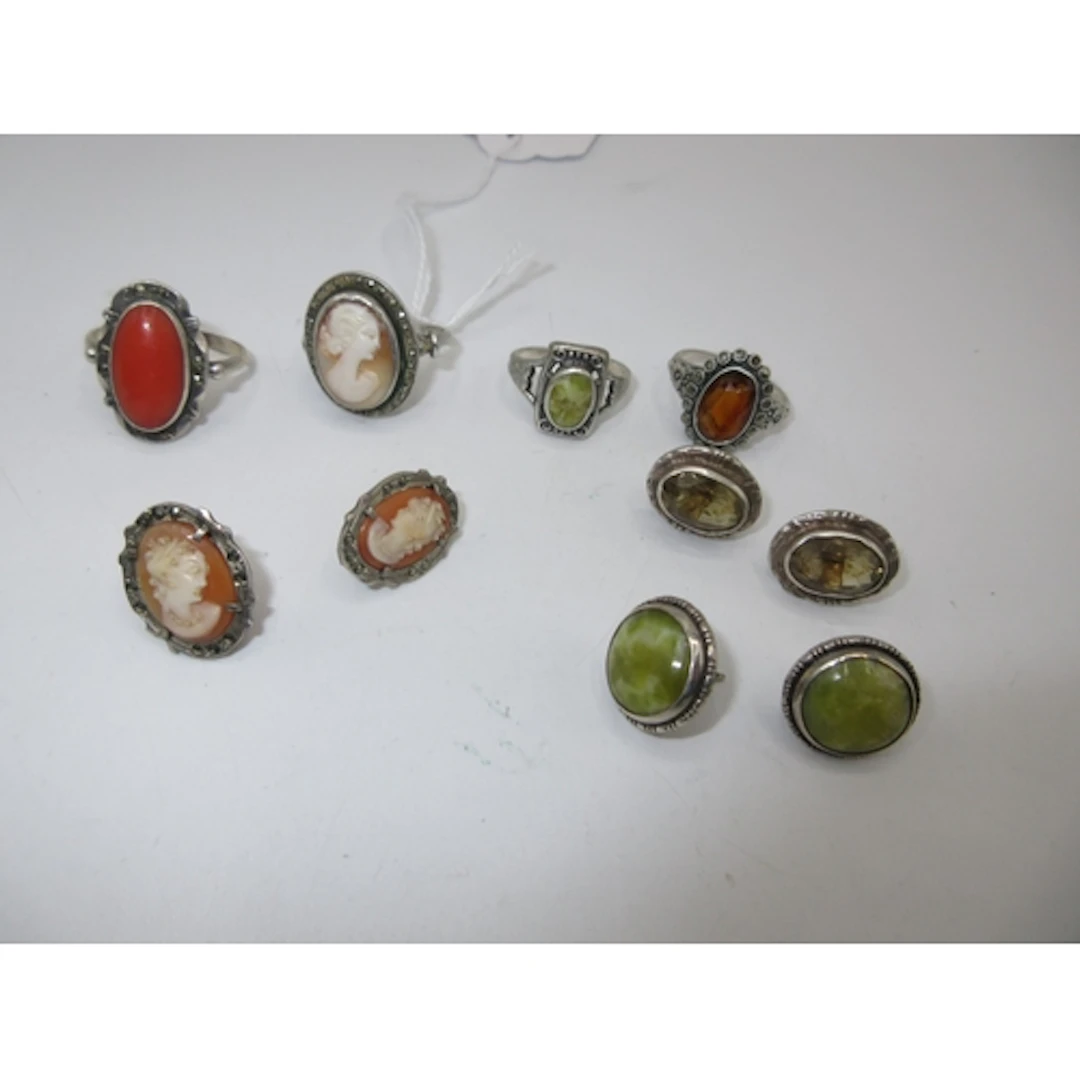 Two Silver Rings, 2 Other Rings and 3 Pairs of Ear Studs