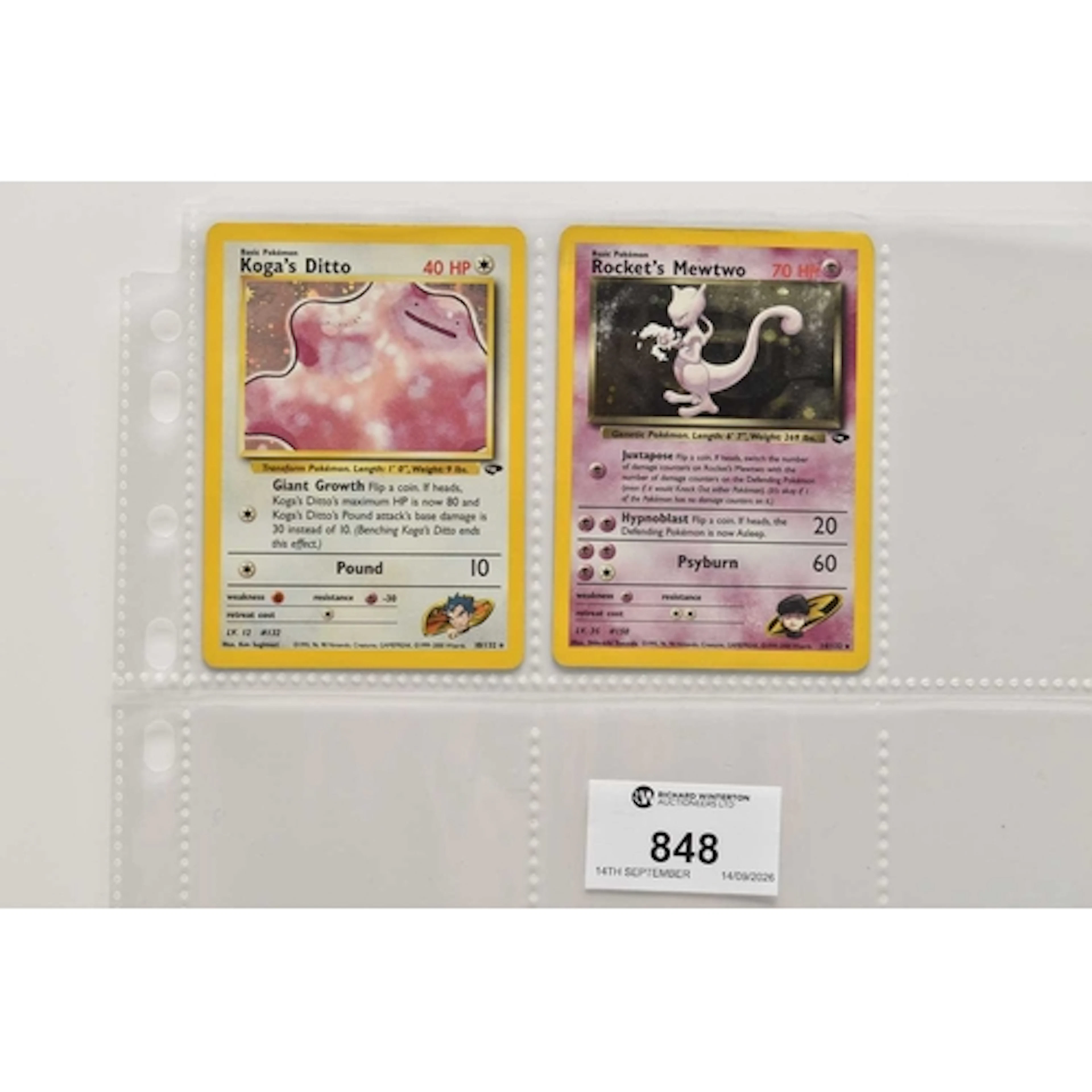 TWO POKEMON GYM CHALLENGE CARDS, includes Koga's Ditto and R...