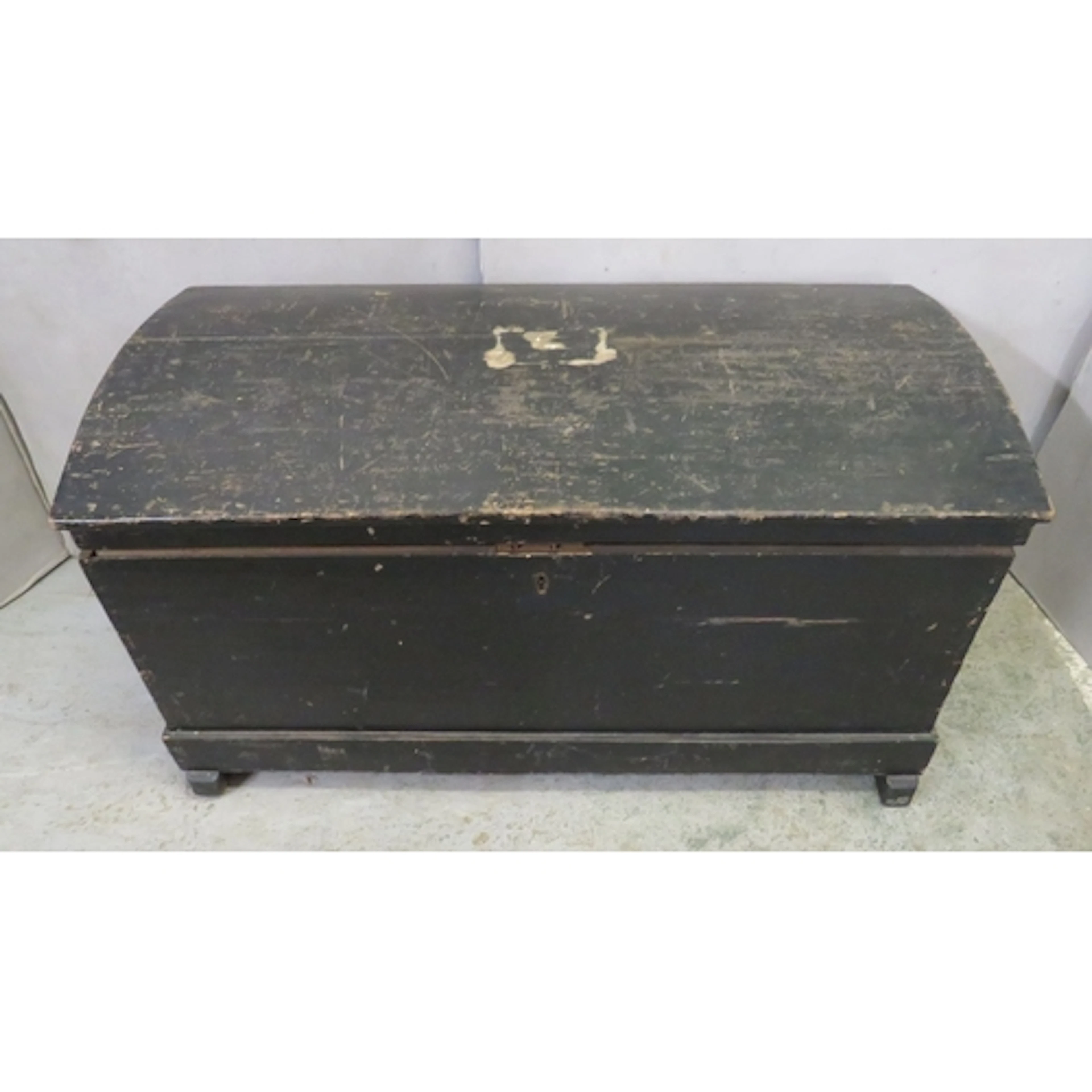 Victorian Dome-Topped Black Painted Pine Chest with black h...