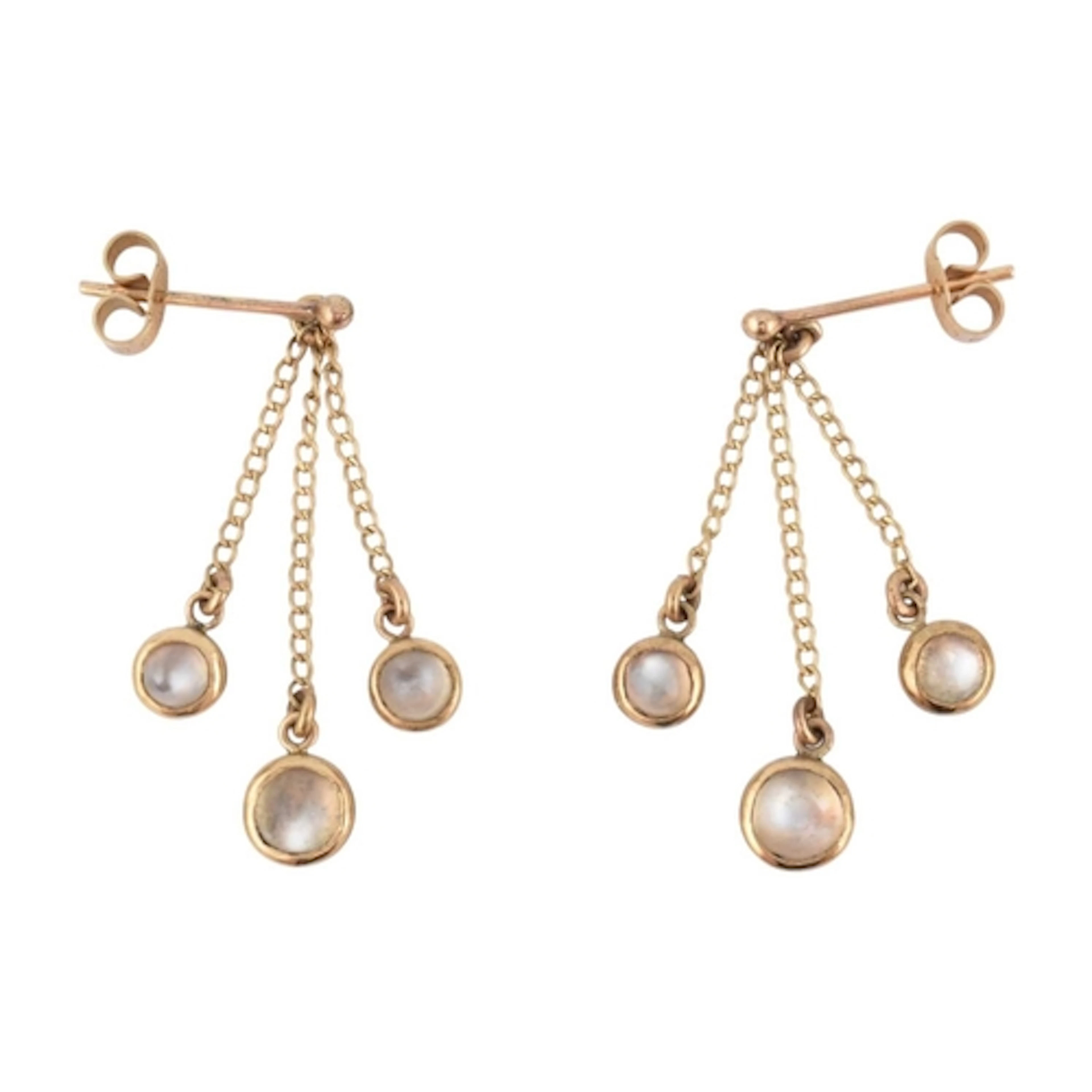 Pair of gold & moonstone pendant earrings. The earrings ...
