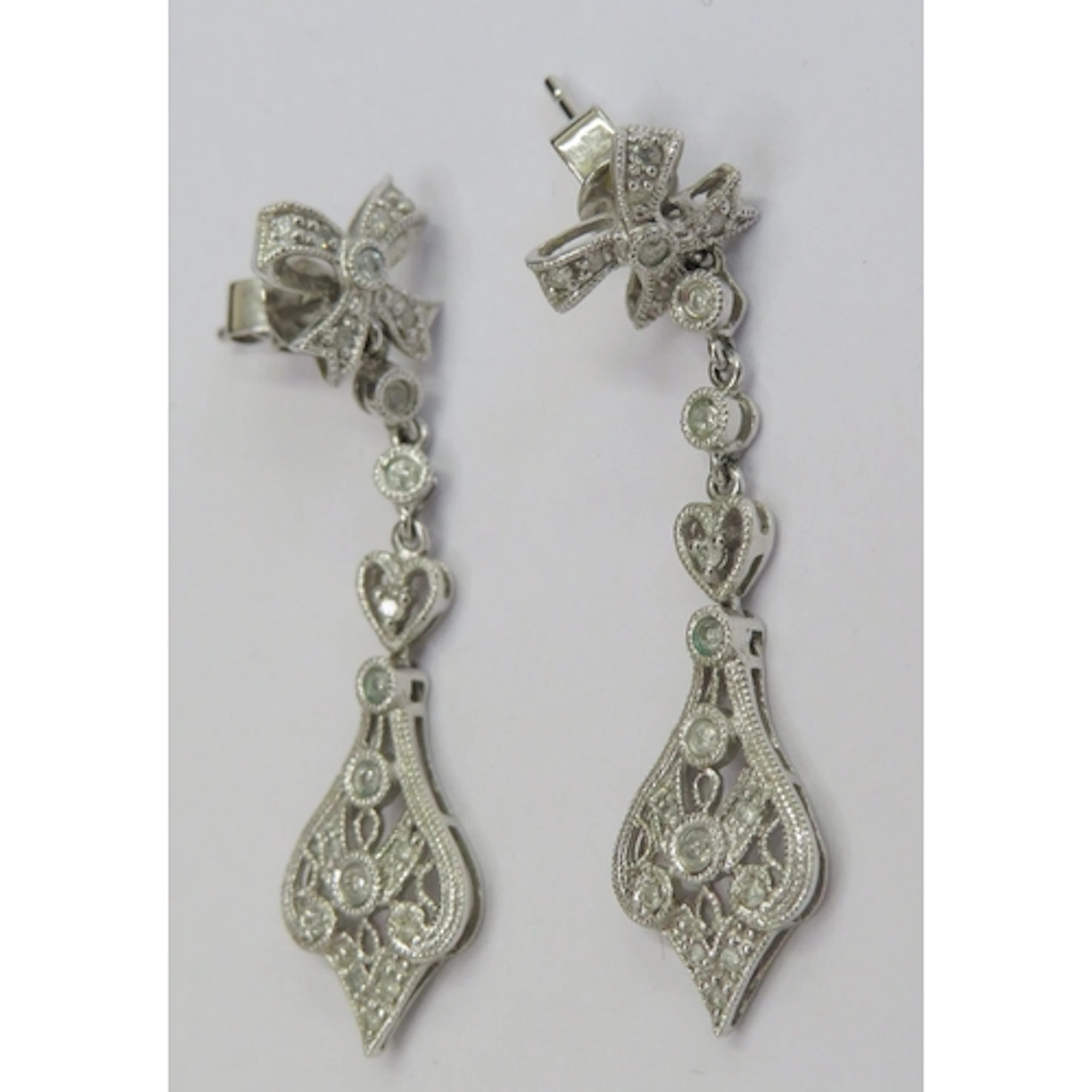 9ct White Gold Chandelier Style Earrings set white stones (...