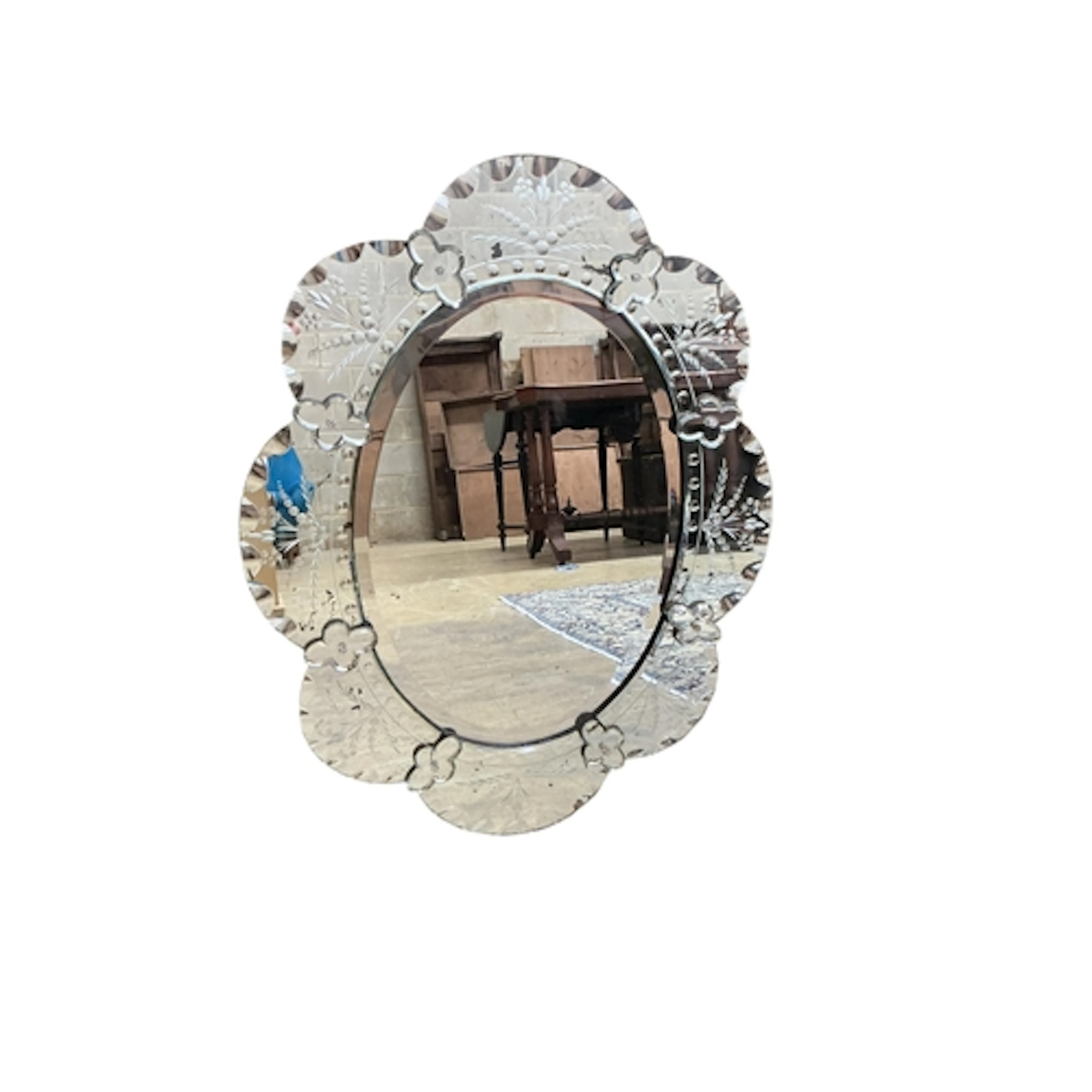 A Venetian style oval wall mirror, width 90cm, height 75cm...
