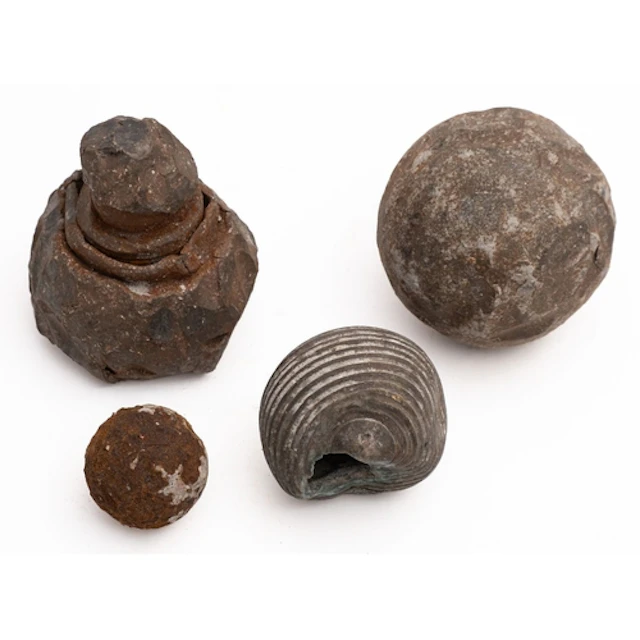A cast lead cannon ball. 9cm diameter, together with a cast ...