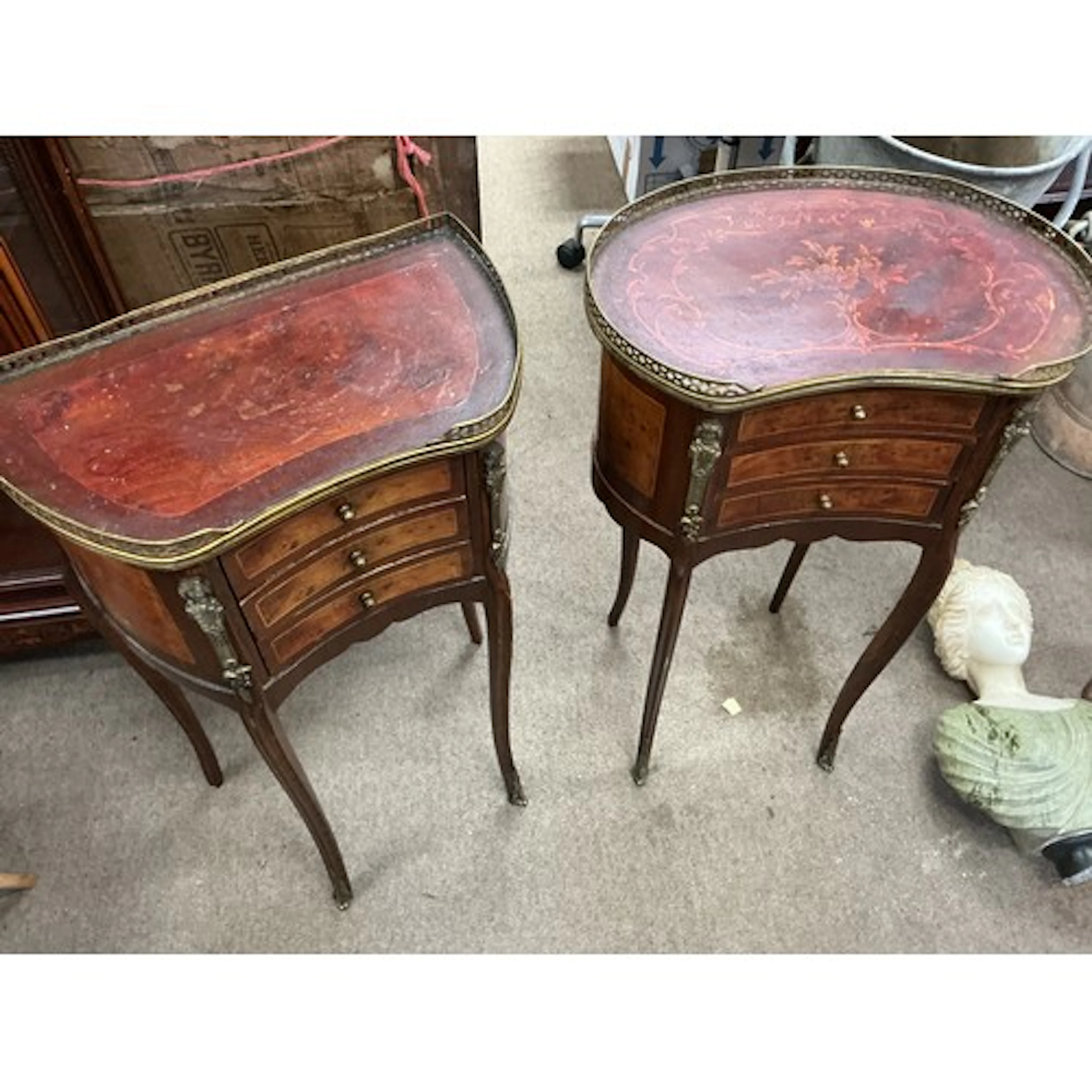 Two French style inlaid walnut cabinets